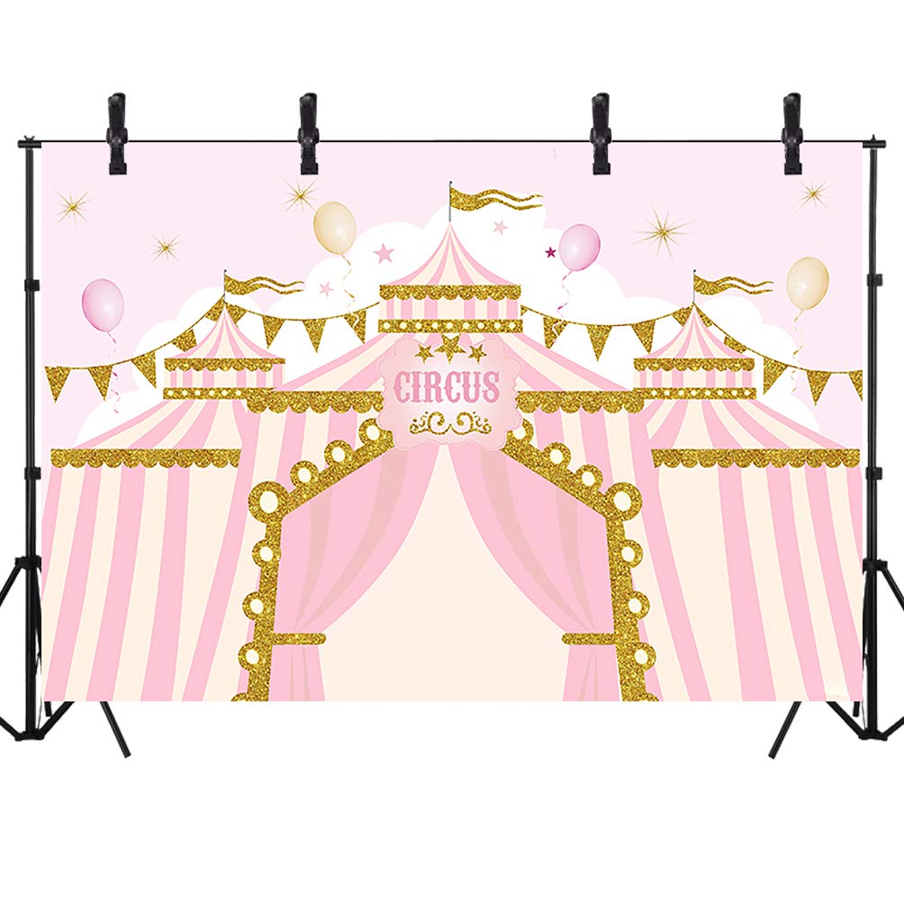 Sensfun 8x6ft Pink Circus Backdrop - Carnival Carousel Big Top Tent Theme for 1st Birthday Party, Baby Shower & Newborn Photo Booth Decor | Perfect for Candy Buffet, Cake Table & Party Background