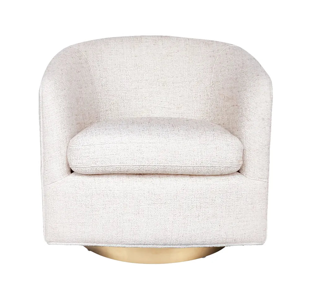 Belvedere Swivel Arm Chair - Natural Tweed Fabric Upholstery, 360-Degree Rotating Lounge Chair for Living Room, Office, or Reading Nook