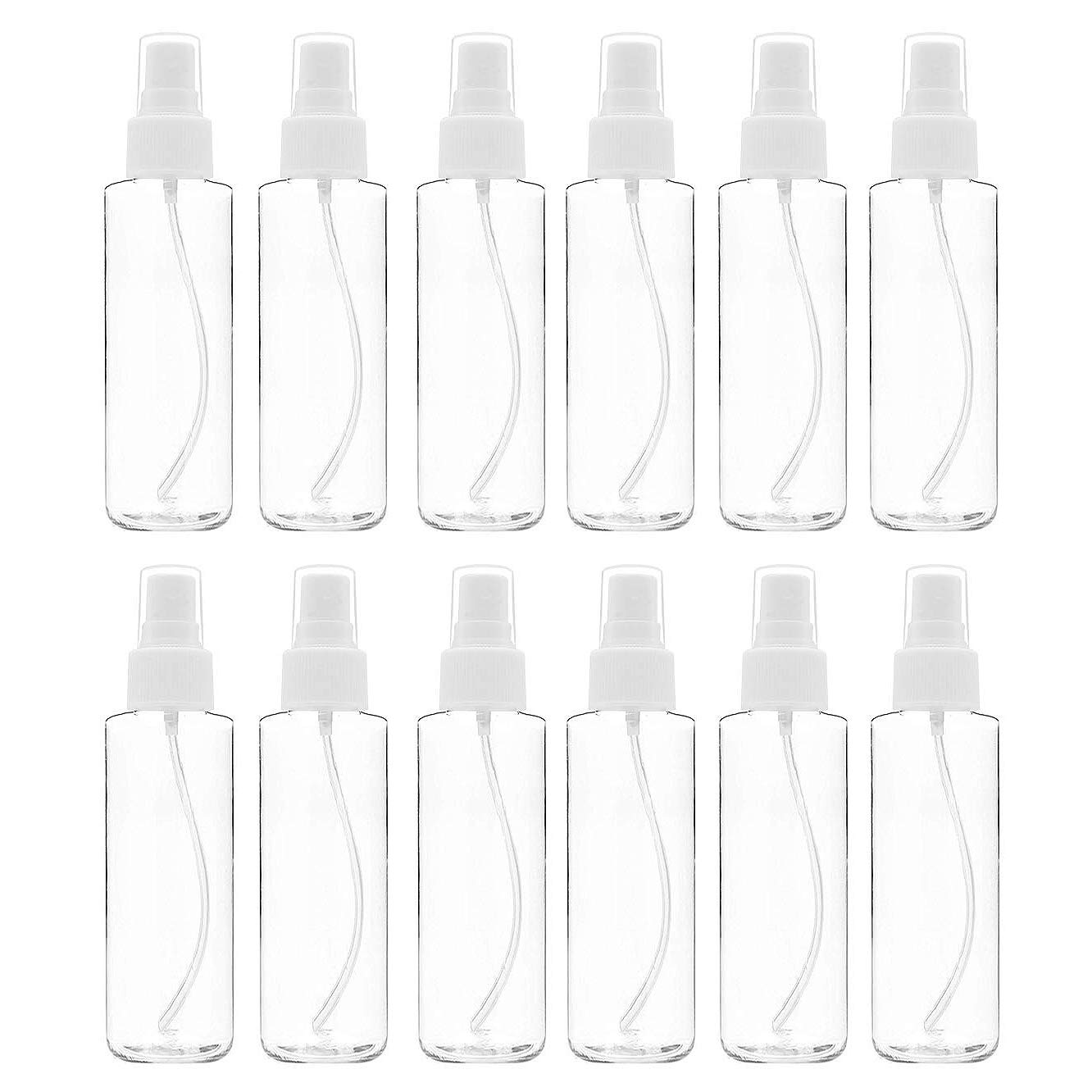 DEARBORN 12 Pack 4oz (120ml) Fine Mist Clear Plastic Spray Bottles with Pump Cap - Refillable Travel Size Empty Bottles for Essential Oils, Perfumes, Hair Care & DIY Beauty Products - Perfect for Home, Salon & On-the-Go Use