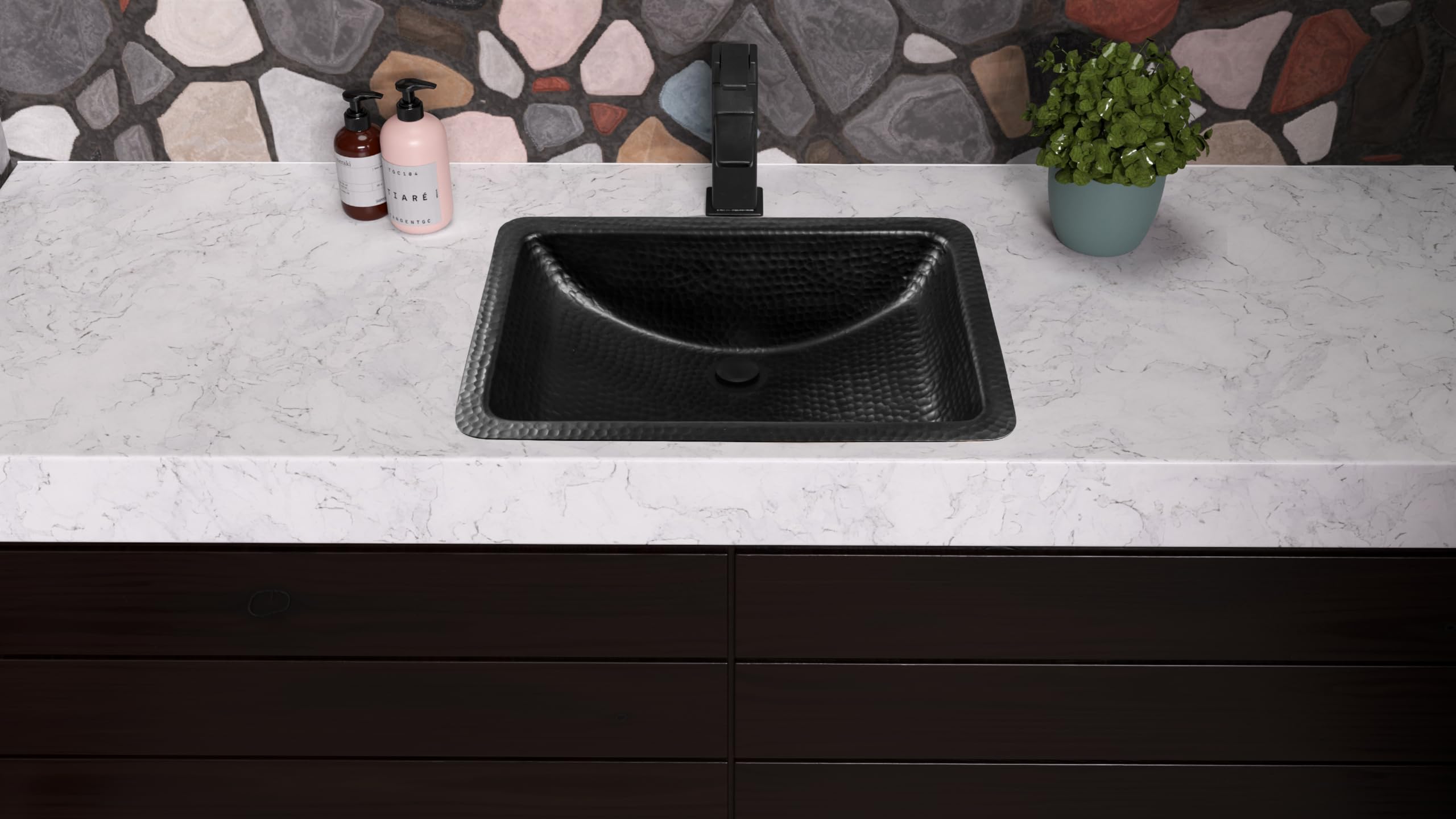 Monarch Abode 19195 Hand-Hammered Black Venetian Dual Mount Bathroom Vanity Sink - 21 Inch Modern Vessel Sink for Bathroom Remodel & Powder Room Upgrade