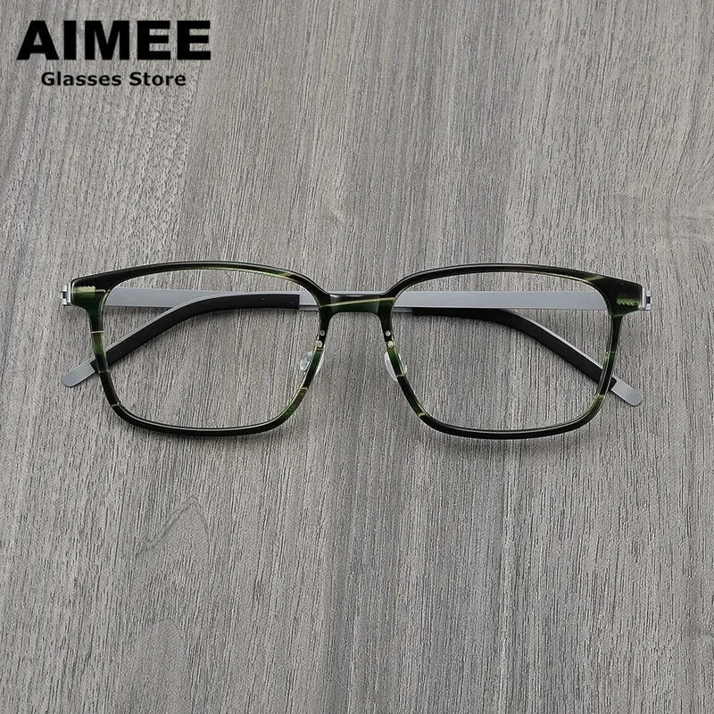 Unisex Full Rim Square Screwless Titanium Acetate Eyeglasses Frame 6007 - Lightweight Durable Glasses for Work, Reading & Everyday Wear