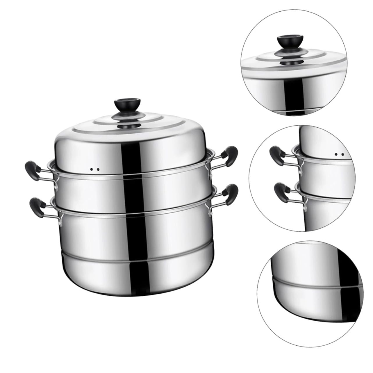 Stainless Steel Stackable Steamer Pot - 3-Layer Steaming Cookware for Soup, Dumplings & Vegetables | Durable & Convenient Kitchen Essential for Home Cooking & Meal Prep