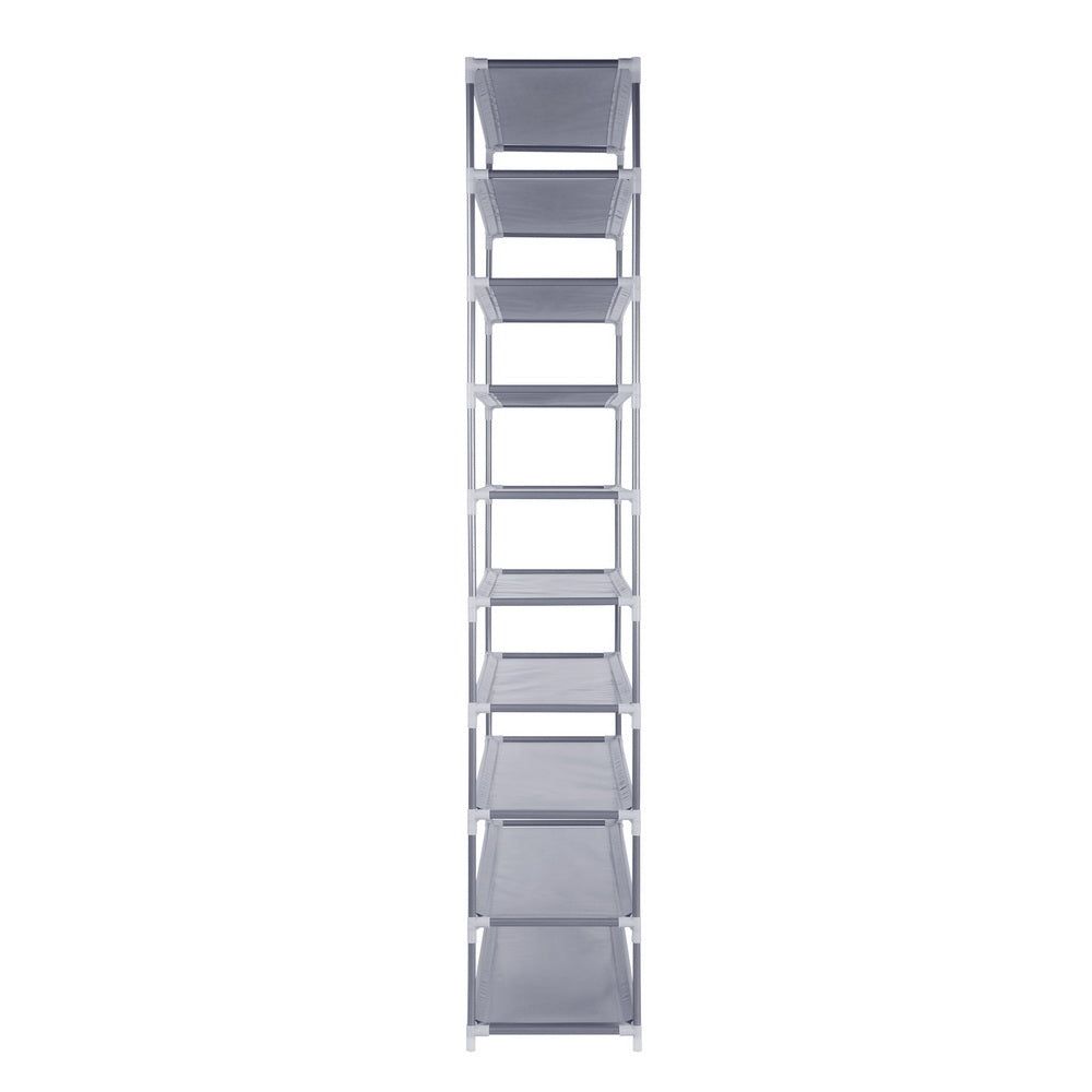 10-Tier Stackable Shoe Rack Organizer - Space Saving Closet Storage for Sneakers, Heels & Boots (Silver/Grey) - Perfect for Bedroom, Entryway & Dorm Organization