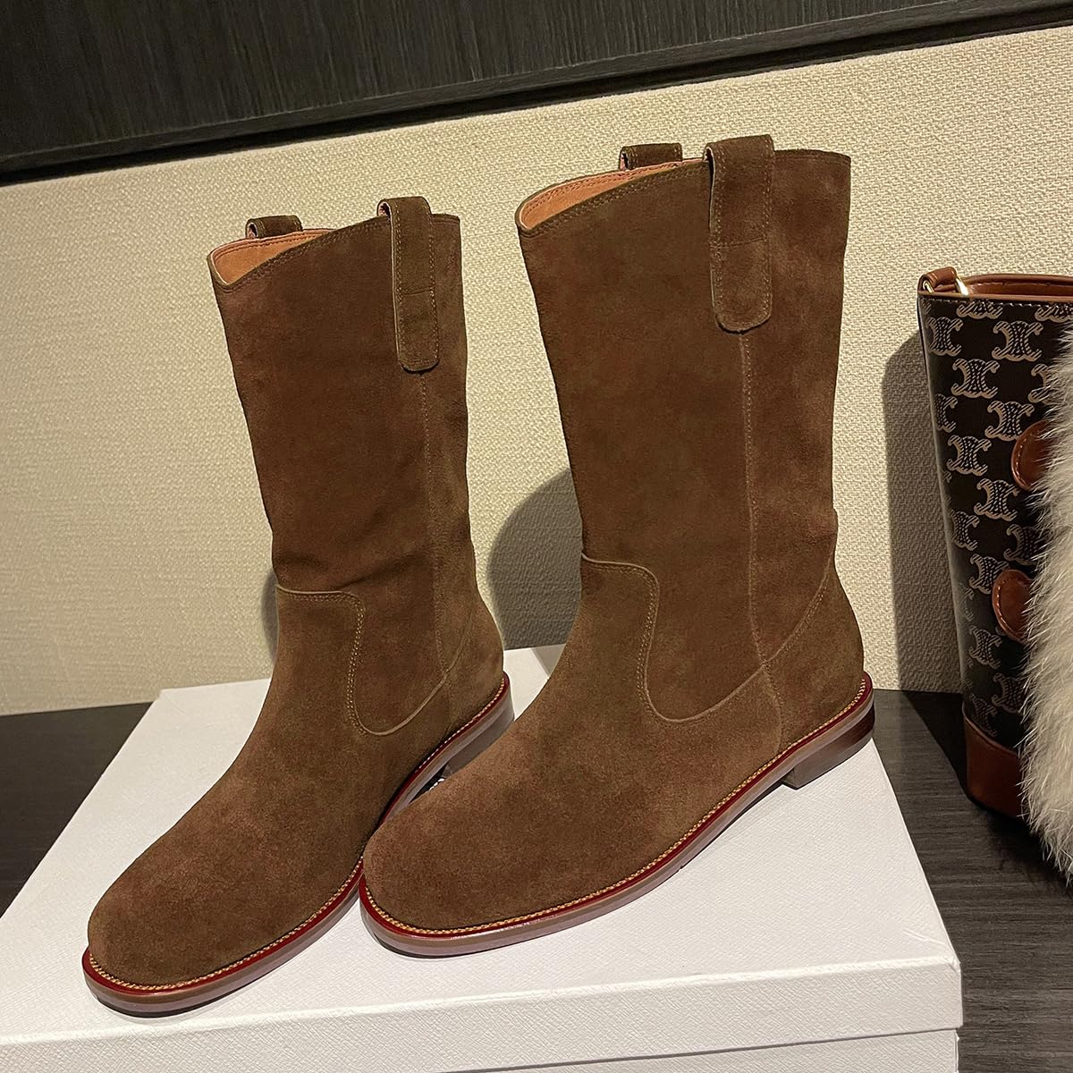 LEHOOR Women's Western Boots - Suede Round Toe Cowboy Boots with Low Block Heel, Wide Calf & Stretch Comfort for Casual Wear | Fall Winter Fashion Riding Boots (US 4-11 M) | Perfect for Country Outfits, Rodeo Events & Everyday Comfort