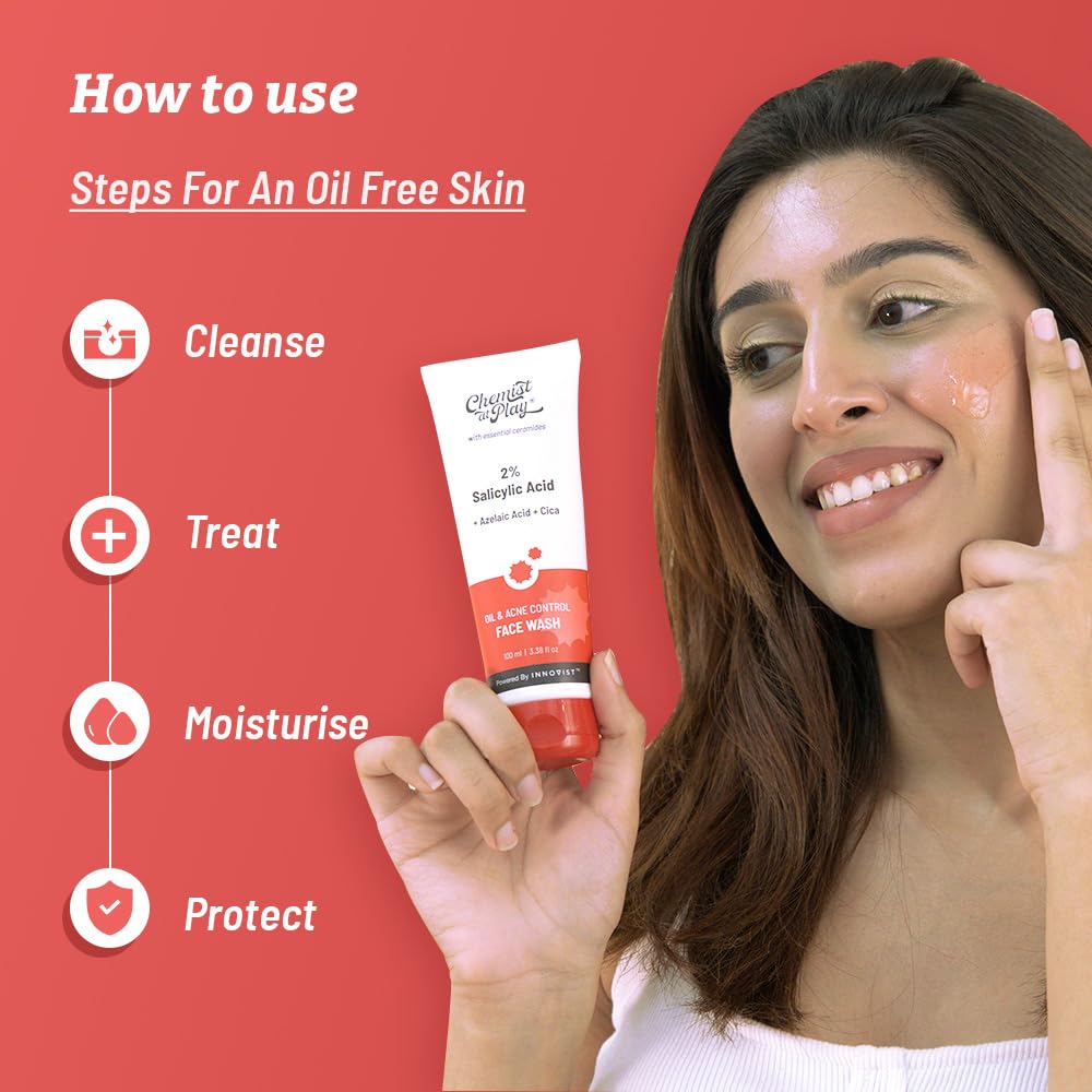 Chemist at Play 2% Salicylic Acid Face Wash for Oily & Acne-Prone Skin with Niacinamide | Sulfate-Free Anti-Acne Cleanser for Men & Women | Prevents Breakouts & Controls Excess Oil | 100ml | Perfect for Daily Skincare Routine & Post-Workout Cleansing