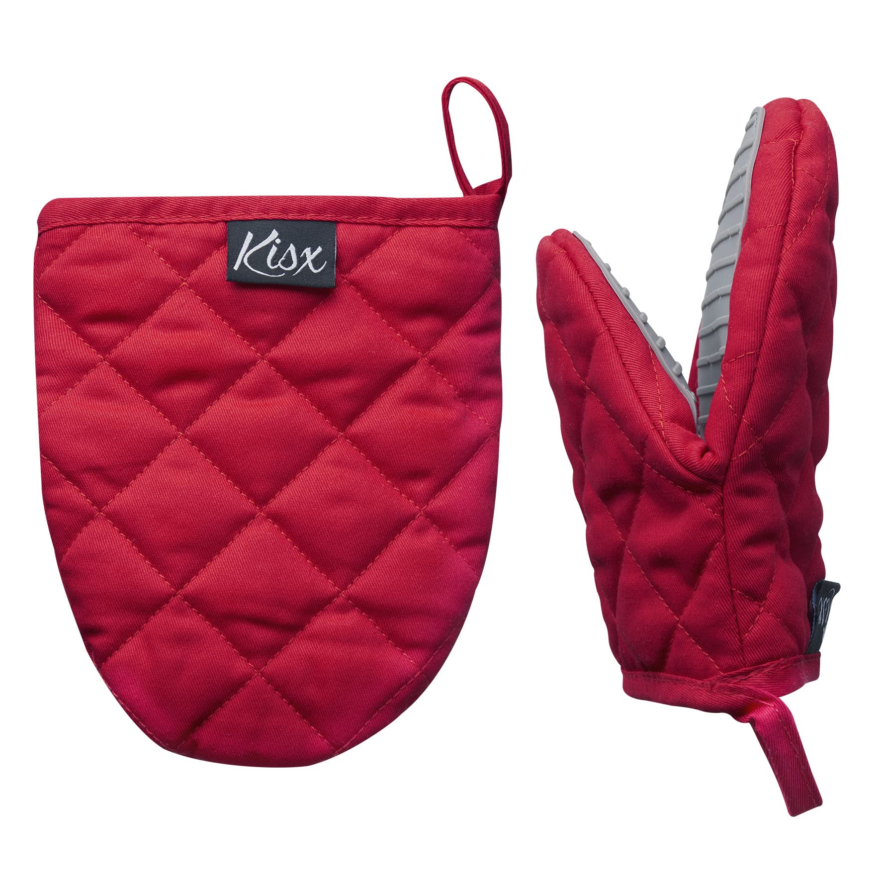 Heat Resistant Silicone Oven Mitts & Pot Holders Set - Mini Red Kitchen Gloves for Cooking, Baking, Grilling - Non-Slip Protection for Hot Pans, Dishes & Cookware