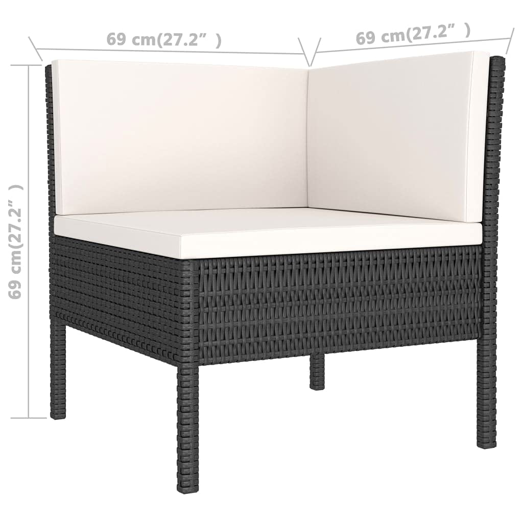 vidaXL 6-Piece Black Poly Rattan Patio Lounge Set with Cushions & Coffee Table - Outdoor Furniture for Garden, Poolside, and Backyard Relaxation