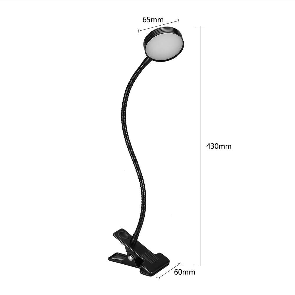 Portable USB LED Desk Lamp with Clip - Adjustable Light for Makeup, Eyebrow Tattooing, Reading, Manicure & Eyelash Extensions | Perfect for Home Office, Salon & Study (Black)
