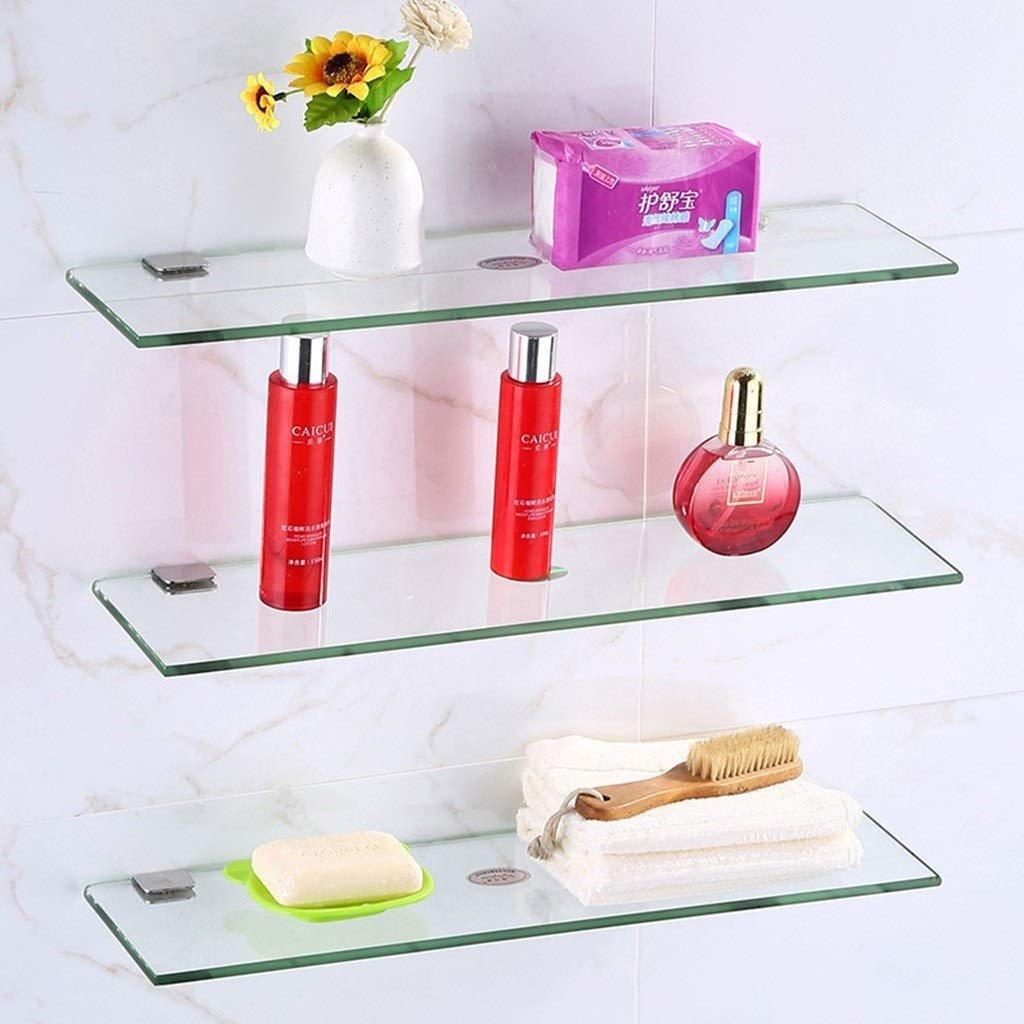 3-Tier Tempered Glass Bathroom Shelf - Wall Mounted Organizer for Cosmetics, Kitchenware & Bath Essentials (20cm) - Perfect for Small Space Storage in Bathroom, Kitchen or Vanity