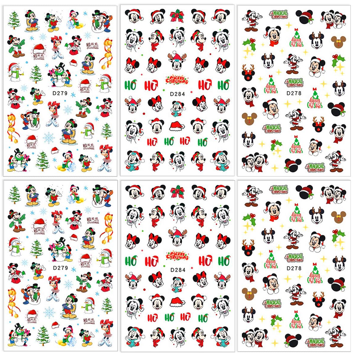 6 Sheets Christmas Nail Art Stickers - 3D Self-Adhesive Cute Cartoon Design Kawaii Nail Decals for Women & Girls - DIY Acrylic Nail Decorations - Perfect for Holiday Parties, Gifts & Nail Salon DIY