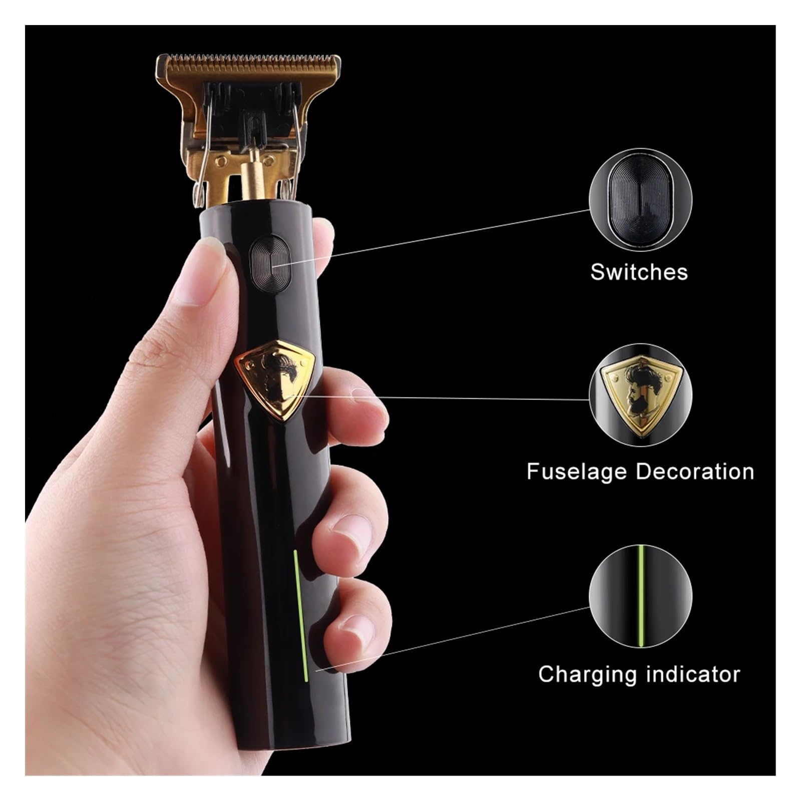 Professional T9 USB Rechargeable Electric Hair Clipper for Men - Barber Grade Beard Trimmer & Shaver with Gold Finish | Perfect for Home Grooming, Travel & Professional Salon Use