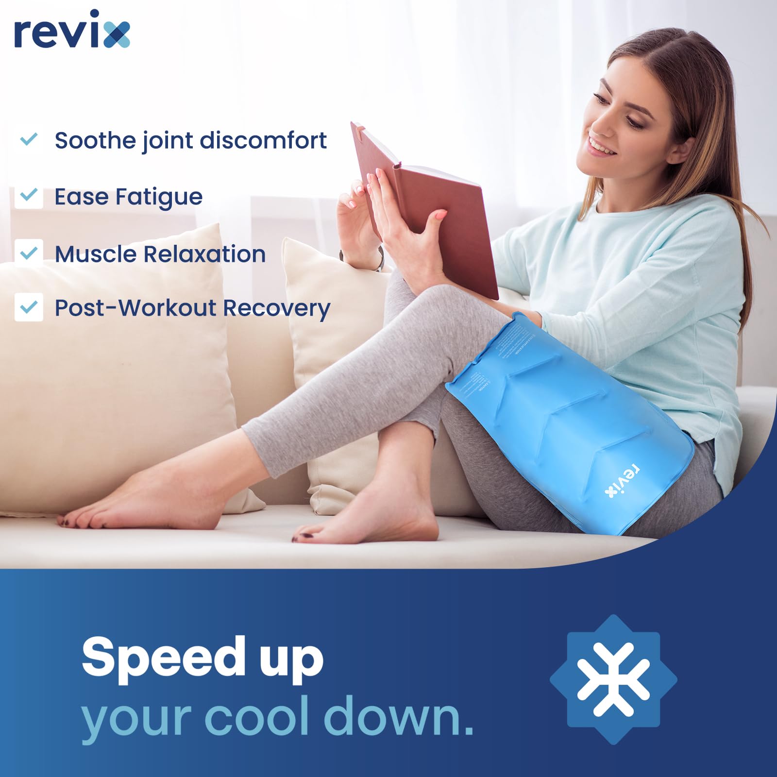 REVIX Large Reusable Ice Pack for Injuries - Flexible Soft Gel Cold Pack for Back, Hip, Leg & Shoulder Pain Relief - 12×15 Inch Blue - Perfect for Sports Injuries, Post-Workout Recovery & Joint Discomfort