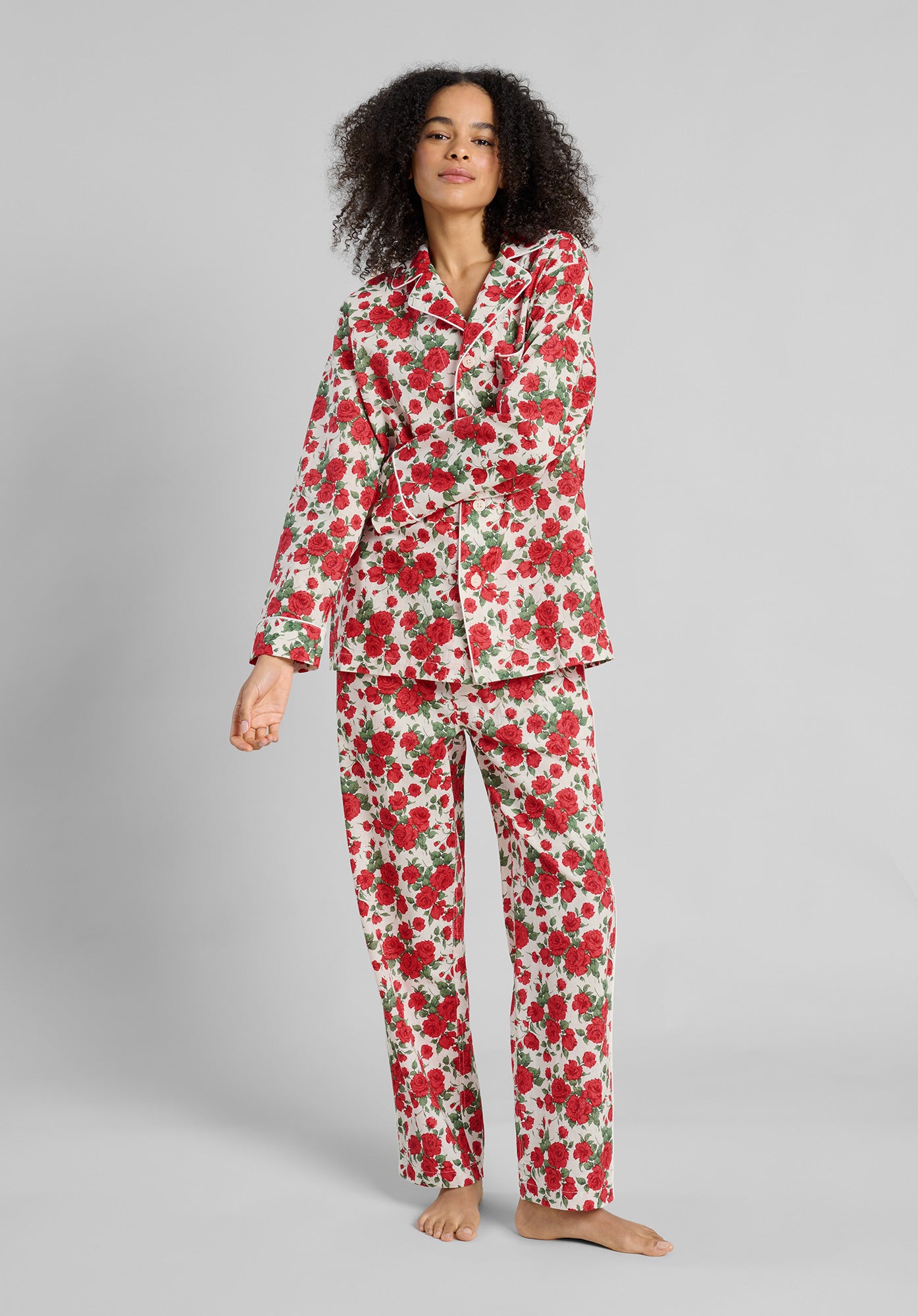 Margaret Linen Pajama Set - Liberty Carline Roses Floral Print Women's Sleepwear | Soft & Breathable Loungewear for Relaxation & Comfortable Sleep