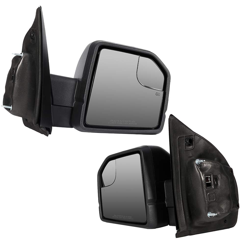 2015-2019 Ford F150 Power Adjustable Heated Towing Mirrors with Turn Signal - Black Housing Manual Folding & Telescoping Pair (Left & Right) - Perfect for Truck Towing, Highway Driving & Enhanced Visibility