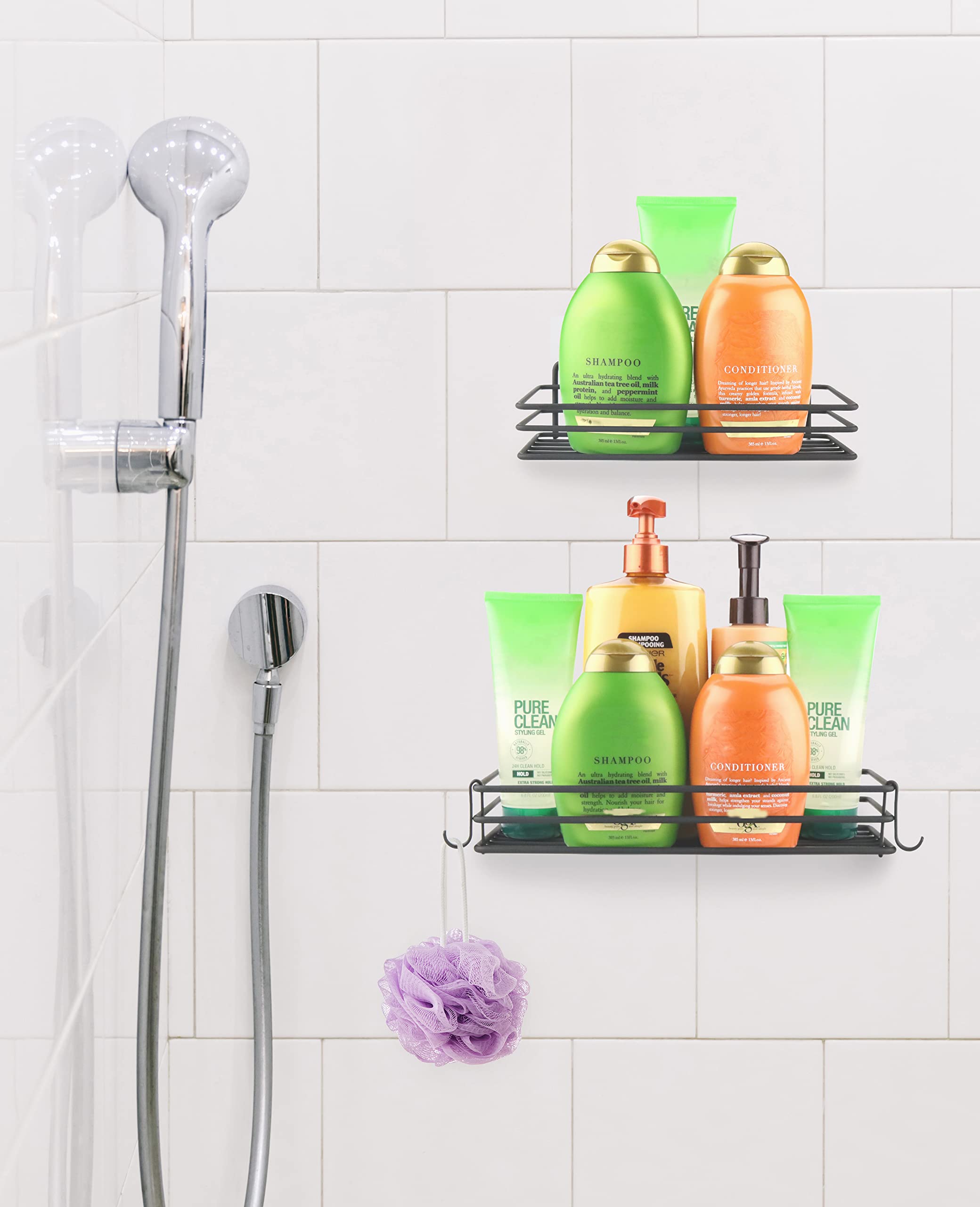 No-Drill Shower Caddy 2-Pack - Wall Mount Stainless Steel Bath Organizer for Shampoo & Soap Storage