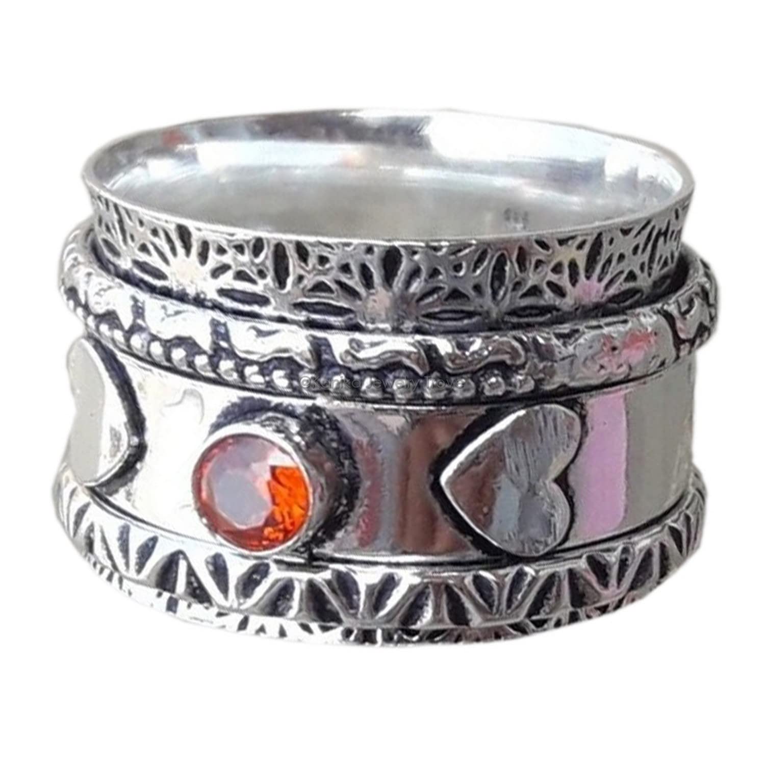 Garnet Spinner Ring for Anxiety Relief - 925 Sterling Silver Meditation Spinner Band Ring for Women, Stress Relief Jewelry Gift for Mother's Day (Size 7) - Perfect for Daily Wear, Yoga & Mindfulness Practice
