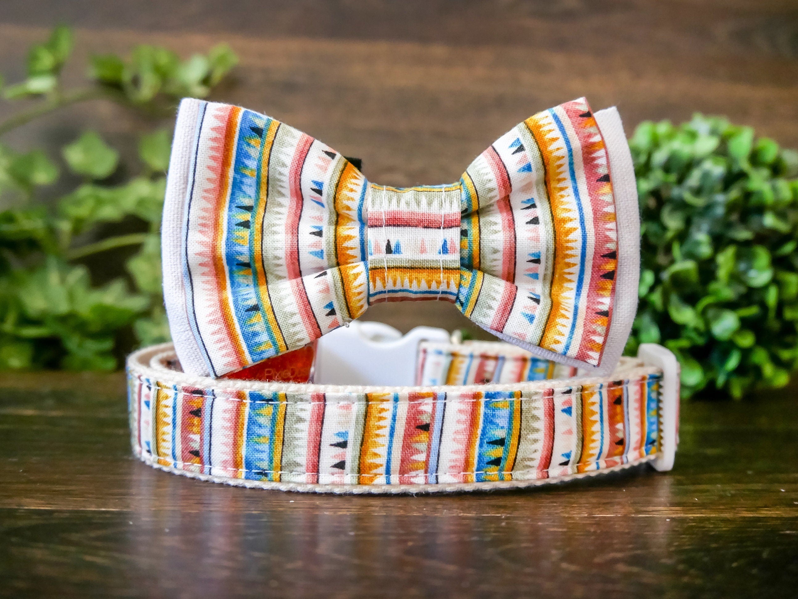 Boho Dog Collar with Bow Tie - Adjustable Pet Necklace for Small Medium Large Dogs - Stylish & Comfortable for Daily Walks, Parties & Photo Shoots