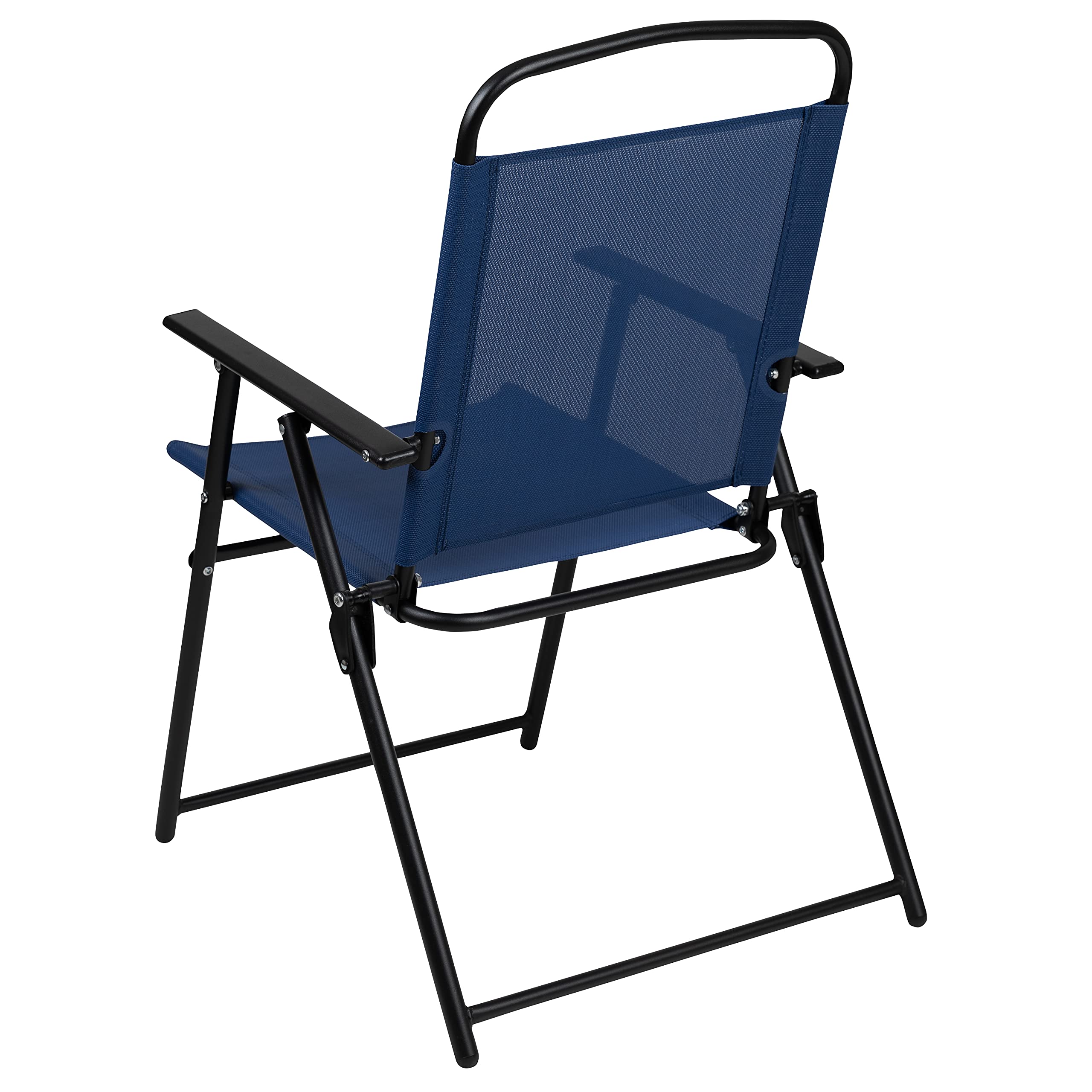 EMMA + OLIVER 6-Piece Navy Blue Outdoor Patio Furniture Set with Glass Table, Sun Umbrella & 4 Foldable Chairs - Perfect for Garden, Backyard, Poolside & Outdoor Dining