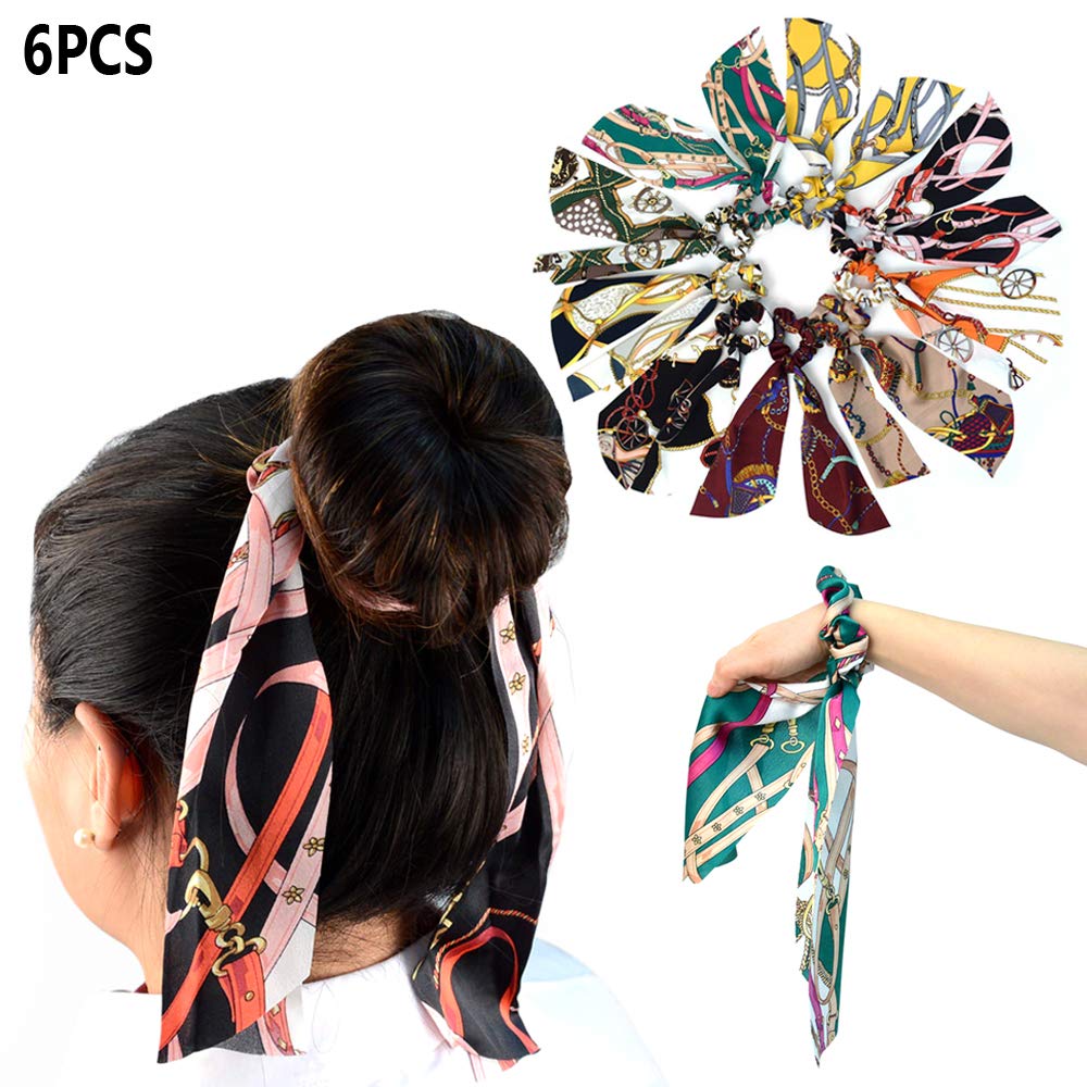 6-Piece Satin Silk Hair Scrunchies - Soft Elastic Ponytail Holders & Headband Ties for Women & Girls (Perfect for Workouts, Yoga, Office & Everyday Styling)