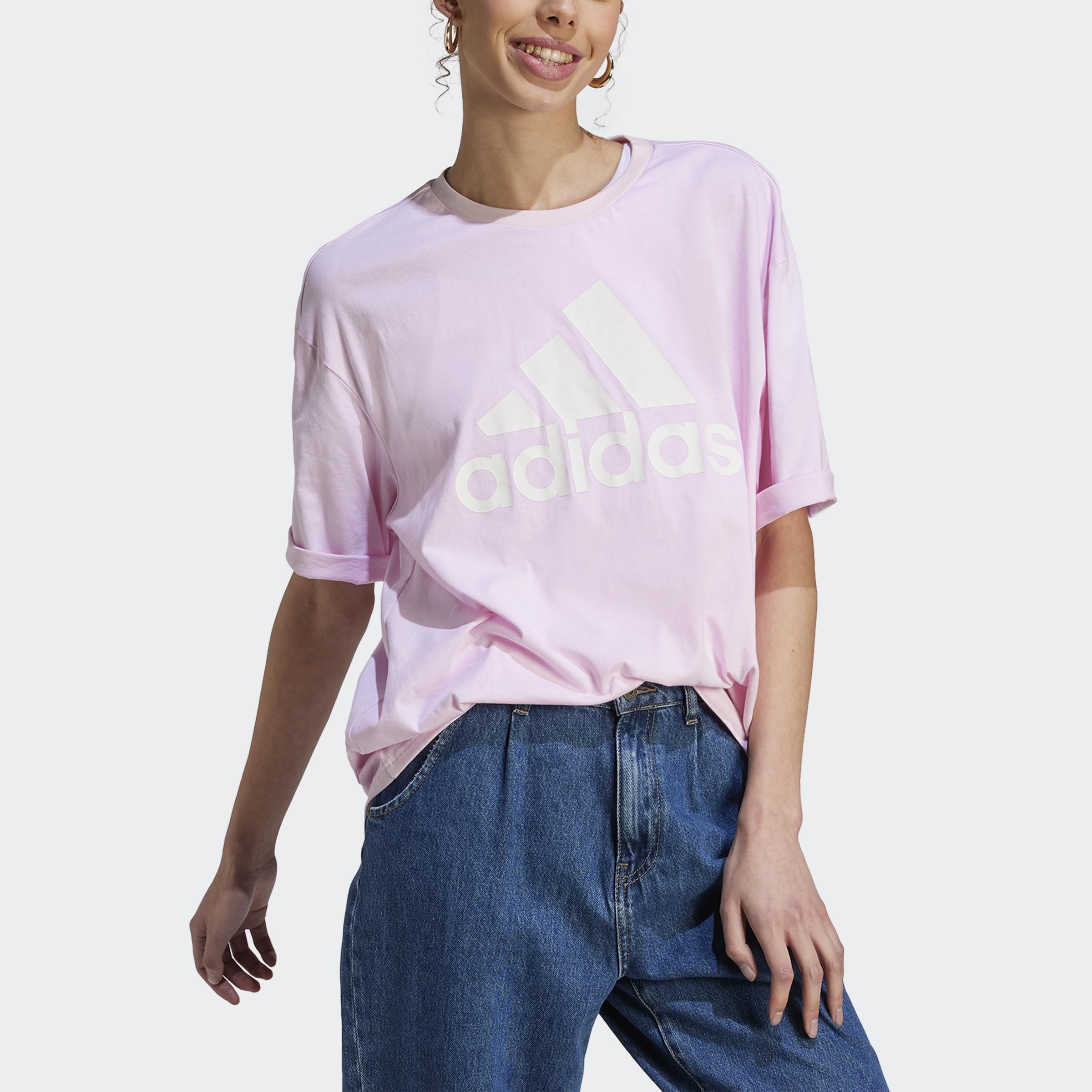 adidas Women's Essentials Big Logo Boyfriend T-Shirt | Comfortable Oversized Fit for Casual Wear, Gym & Street Style