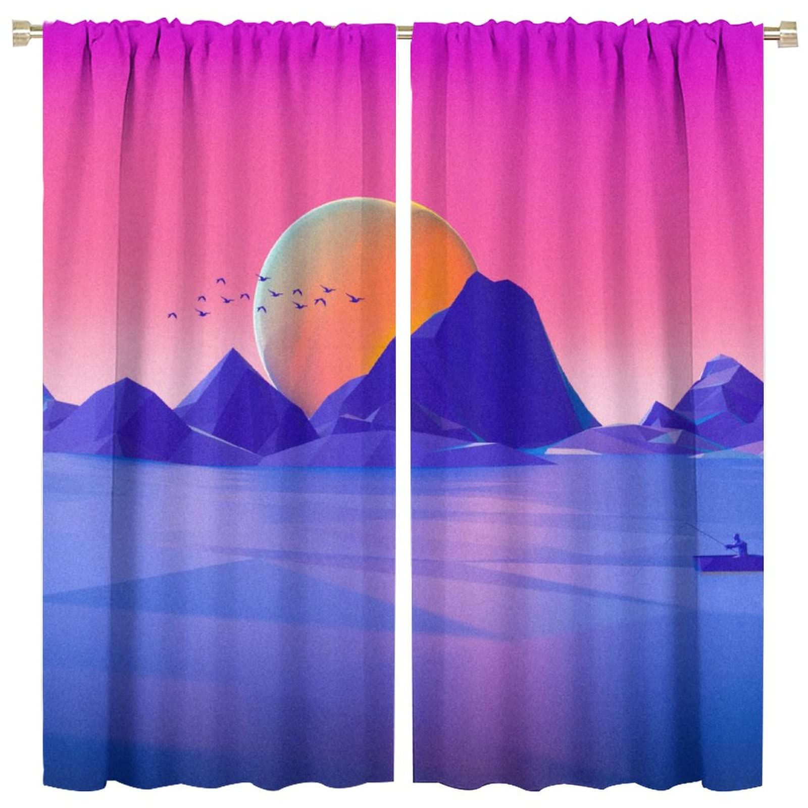 Abstract Sunset Landscape Curtains 42x45 Inches - Modern Nature Inspired Window Drapes for Living Room & Bedroom Decor | Perfect for Home, Office & Dorm Room
