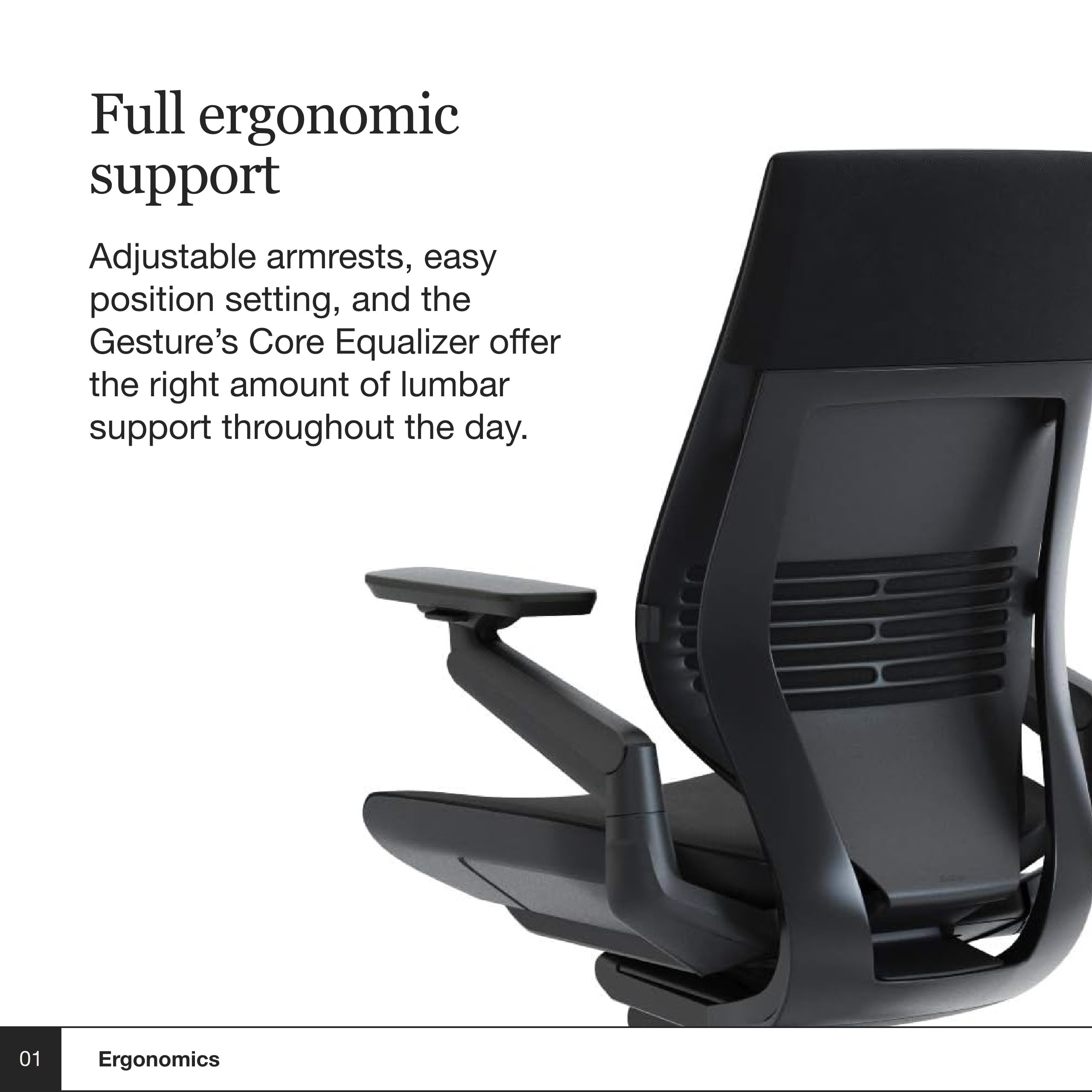 Steelcase Gesture Ergonomic Office Chair with Wheels - Adjustable 360-Degree Arms, Licorice Fabric & Dark Frame - Perfect for Home Office, Gaming & Workspaces