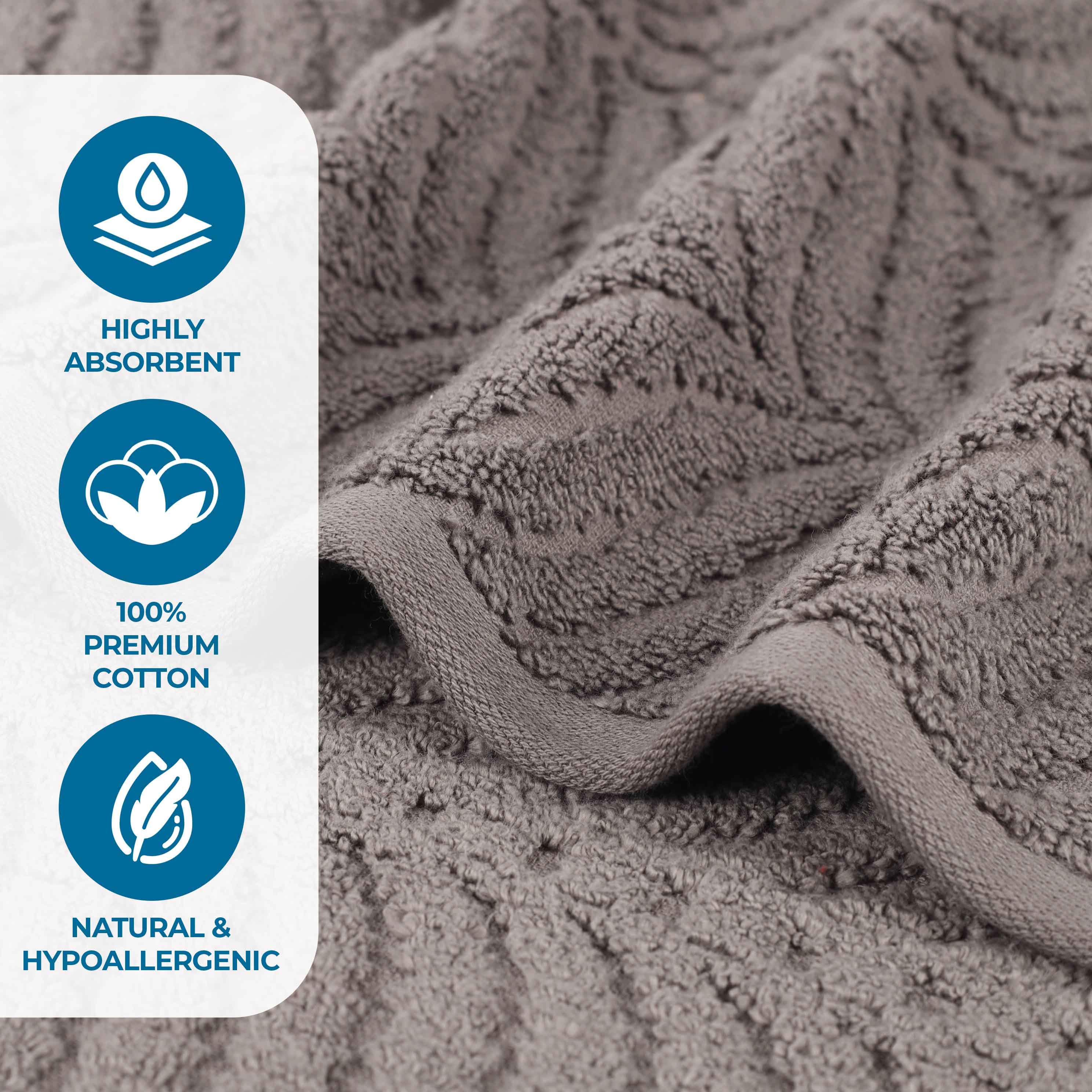 Premium Zero Twist Cotton Bath Towel Set of 2 - Ultra Soft Solid & Jacquard Chevron Design for Luxury Bathroom & Spa Experience