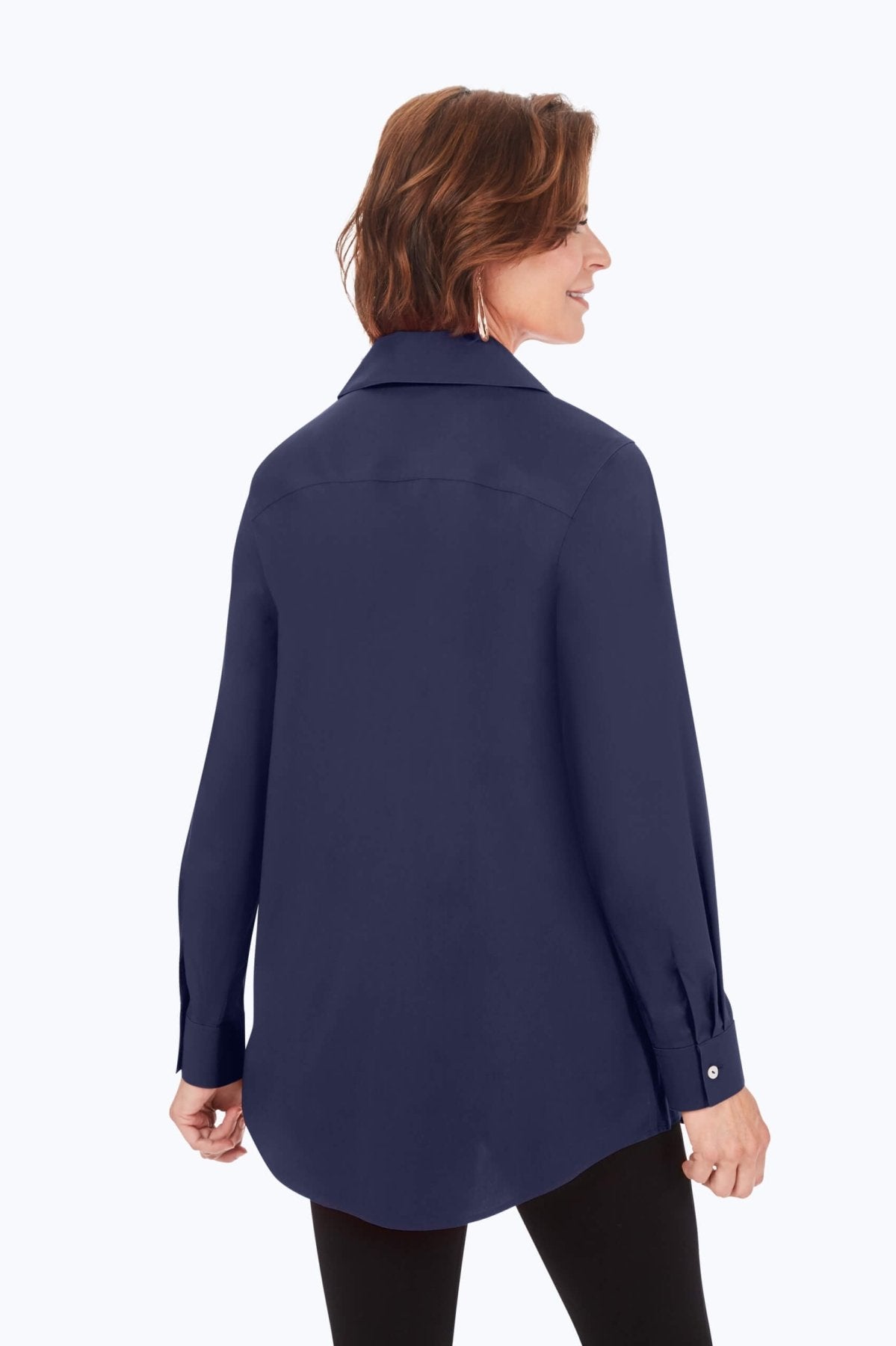 No-Iron Stretch Long Sleeve Tunic for Women - Comfortable Wrinkle-Free Blouse for Work, Travel & Casual Wear