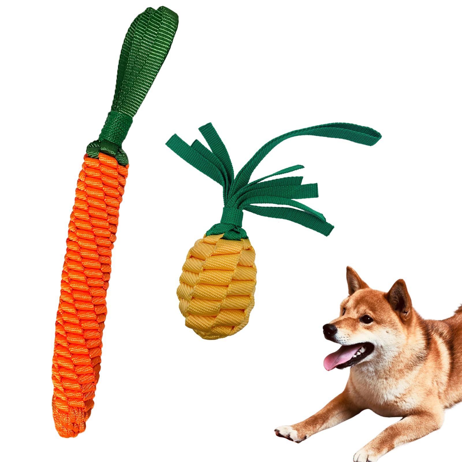 **CaBYbigG Dog Chew Toys for Medium & Large Dogs – 2 Pack, No Stuffing Rope Toys for Dental Teeth Cleaning, Carrot & Pineapple Design – Perfect for Playtime, Training & Oral Health**