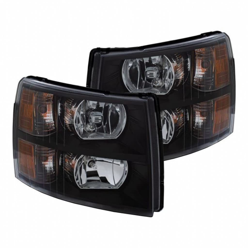 ANZO Crystal Black Headlights for 2007 Chevy Silverado 1500/3500 Classic - High Performance LED Replacement Headlamps | Perfect for Night Driving & Off-Road Adventures
