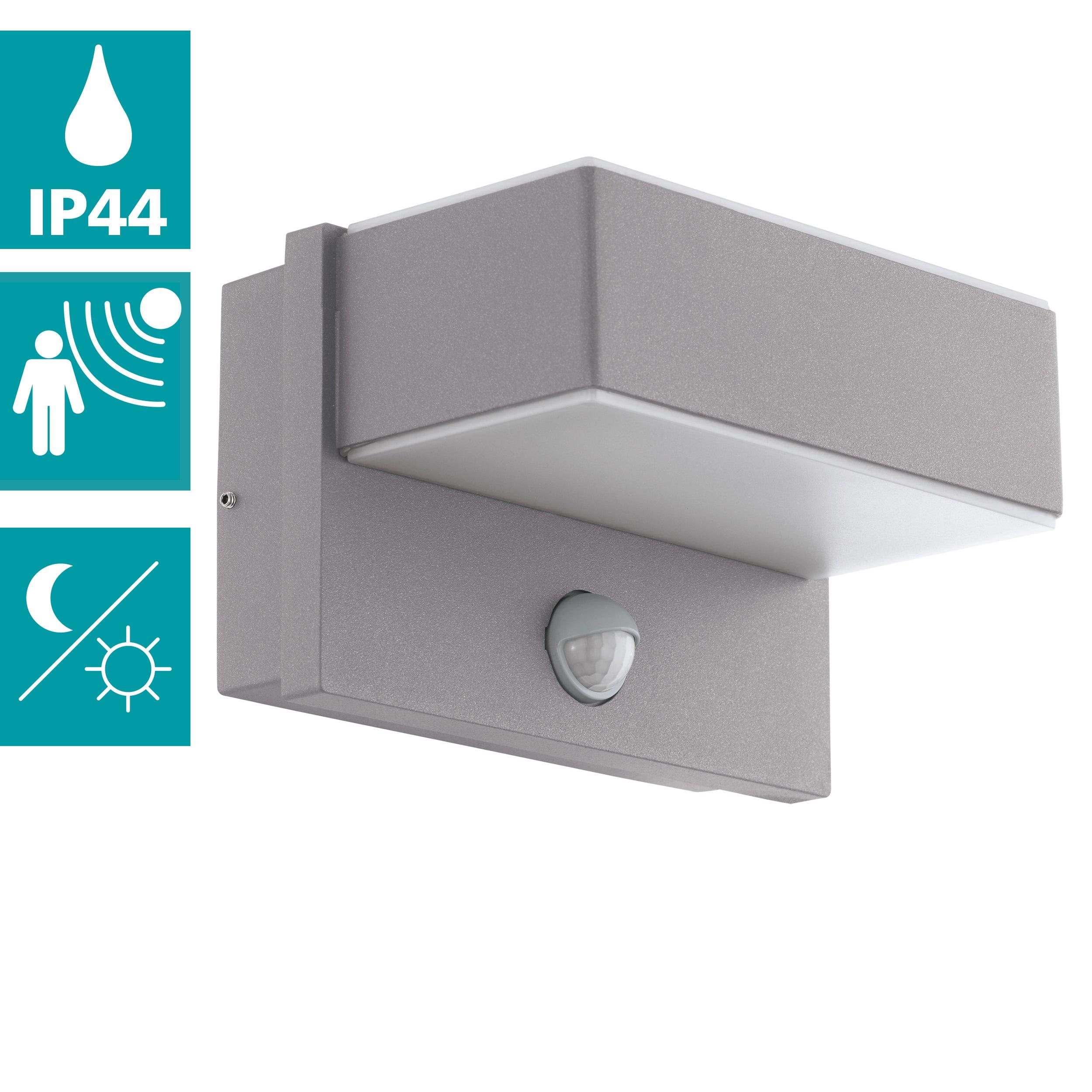 Eglo Azzinano Silver LED Outdoor Wall Light with Day & Night Sensor - Energy Efficient Weatherproof Exterior Lighting for Patio, Garden & Front Door