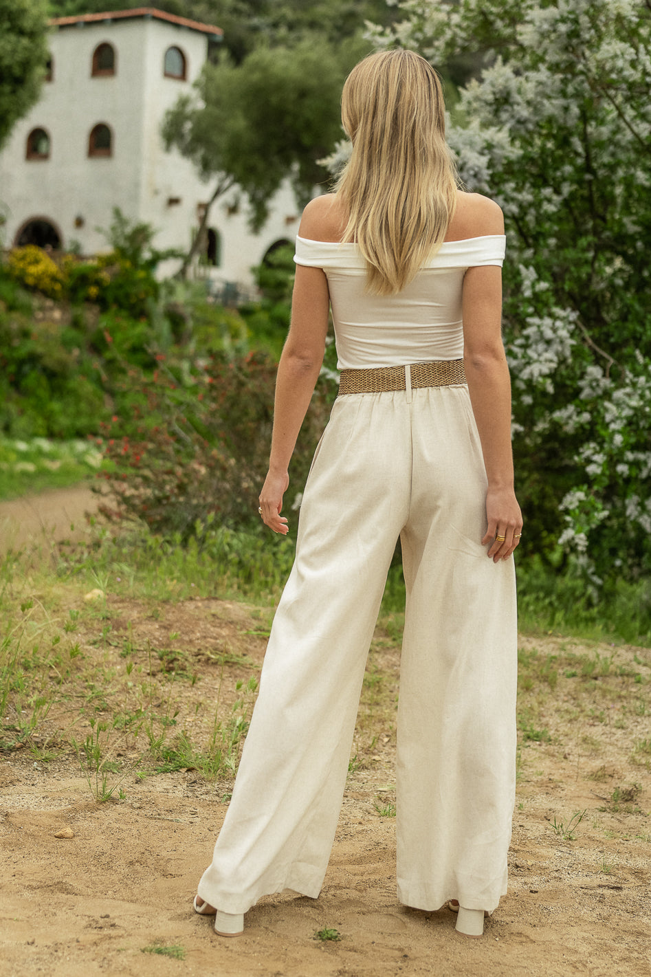 Hallie Wide Leg Pants in Oatmeal - Comfortable High Waisted Linen Pants for Women | Perfect for Office, Travel & Casual Wear