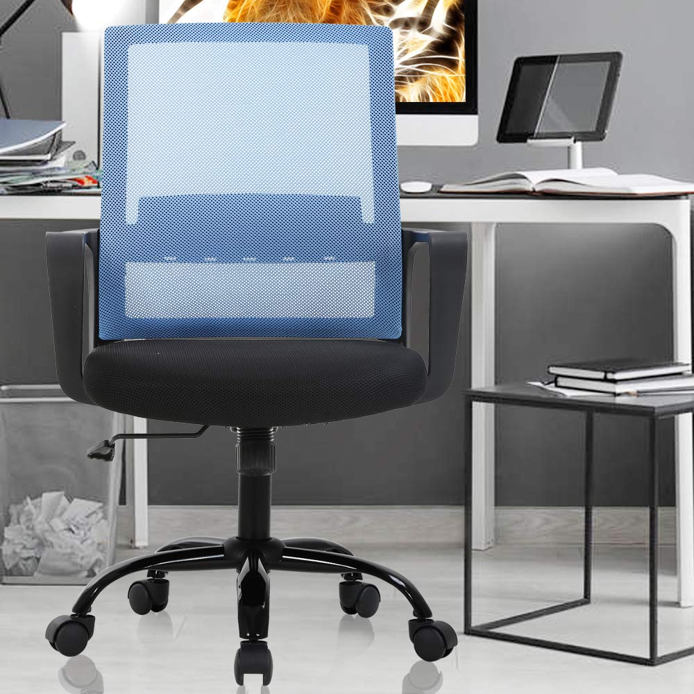 Ergonomic Office Chair - Adjustable Height Mesh Computer Desk Chair with Lumbar Support & Armrests - Modern Swivel Task Chair for Women & Men - Home Office, Gaming & Workspace (Blue)