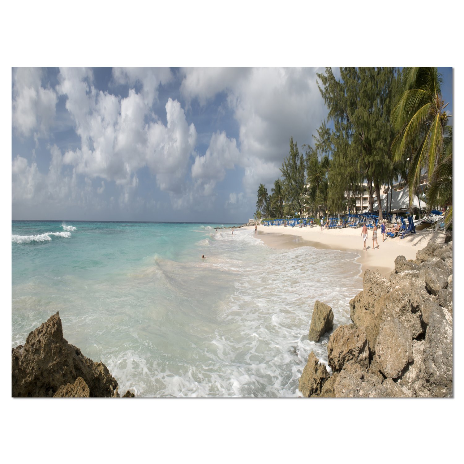 Barbados Island White Seashore Modern Seascape Canvas Art Print - Tropical Beach Wall Decor for Living Room, Bedroom & Office