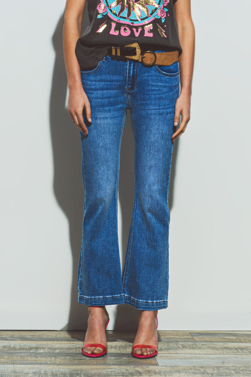 Double Button High Waist Blue Denim Flared Jeans for Women - Casual & Chic Outfit for Everyday Wear, Date Night, and Office Style