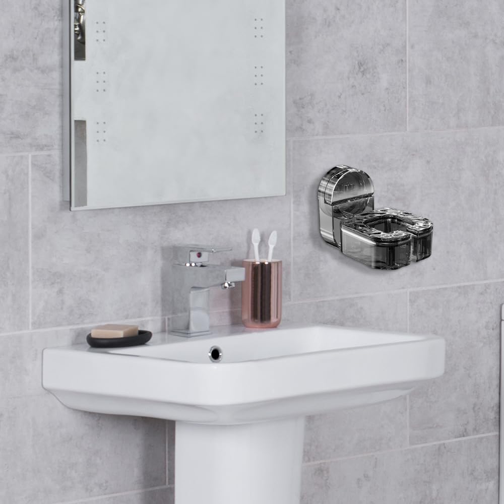 2025 Upgraded Rotating Hair Dryer Rack - Punch-Free Wall Mount Organizer for Hair Dryers & Straighteners | Transparent Silver Styling Tool Holder | Perfect for Bathroom, Salon & Home Organization