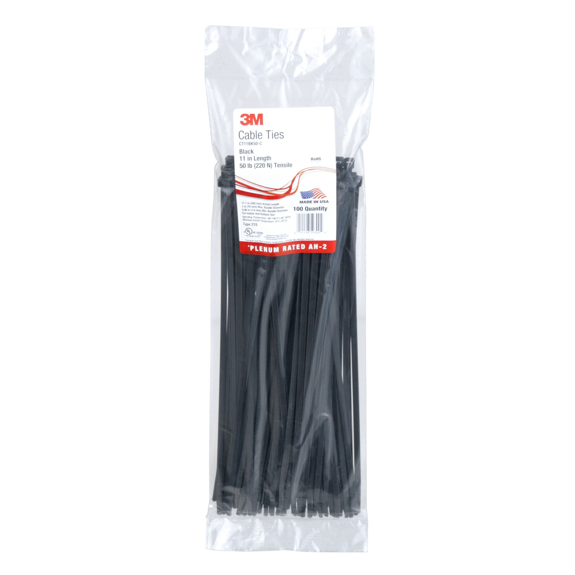3M CT11BK50 C Black Cable Ties with Curved Tip for Fast Threading & Installation - Ideal for Home, Office & Industrial Wire Management