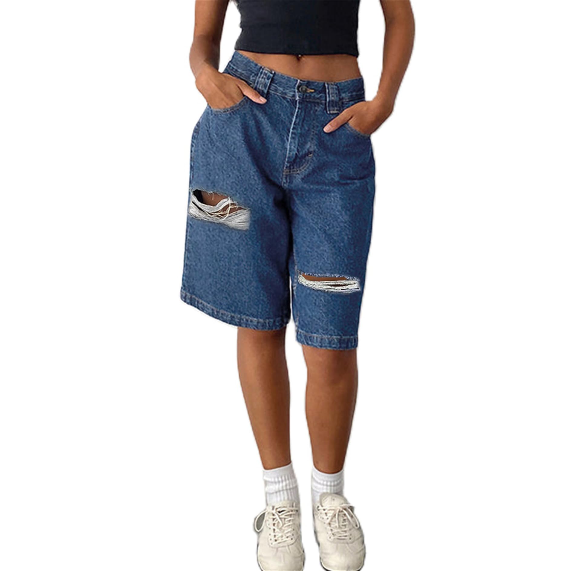 Y2K Vintage Women's Denim Carpenter Shorts - Wide Leg Low Waist Cargo Jean Shorts with Pockets | Summer Fashion, Streetwear, Retro Style | Perfect for Casual Outings, Music Festivals & 90s Inspired Looks