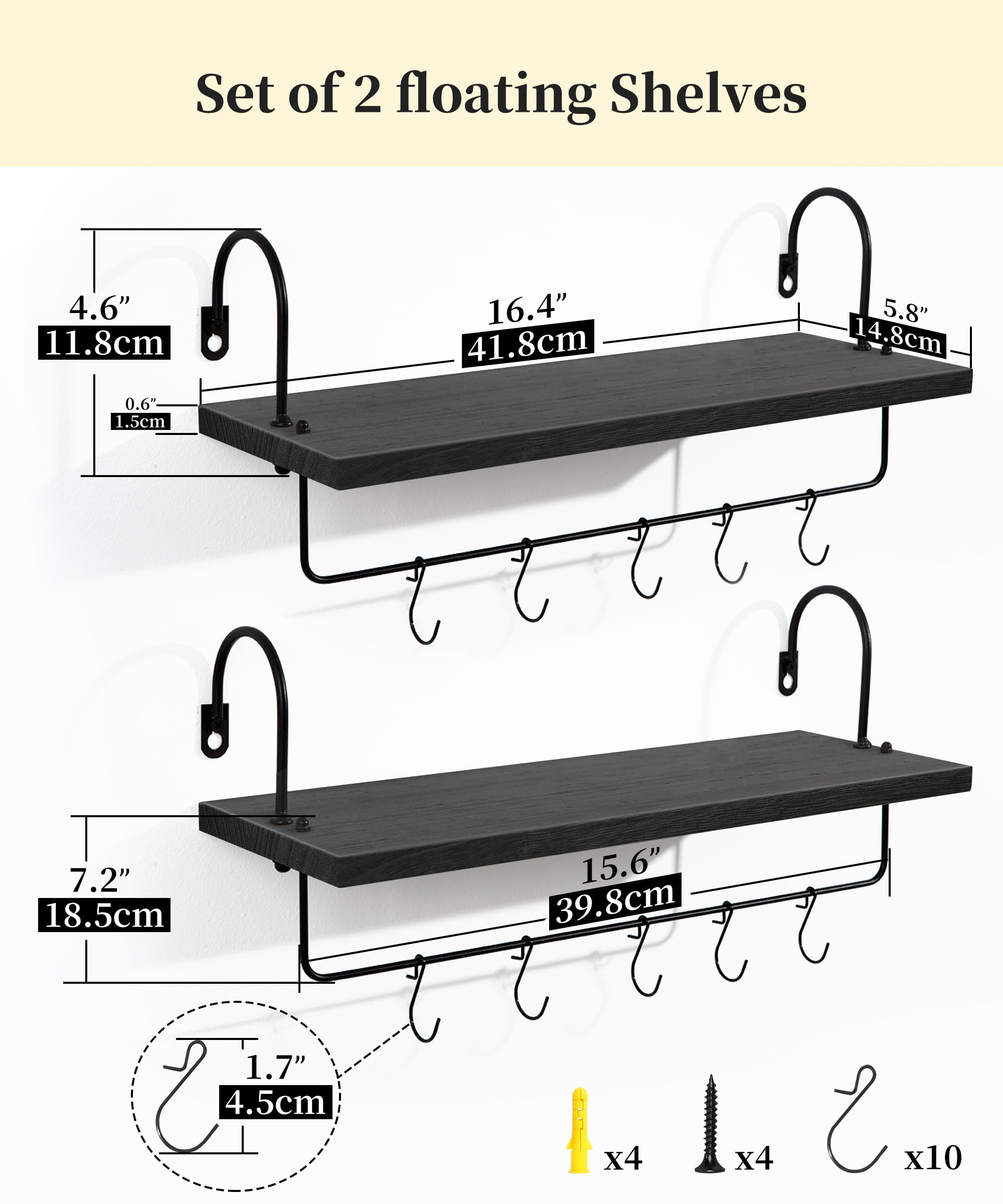 Farmhouse Style Wall Mount Coffee Mug Holder - Rustic Cup Organizer with Hooks for Coffee Pods Storage, Black - Perfect for Kitchen Decor & Coffee Bar Accessories (Ideal for Small Spaces & Coffee Station Organization)