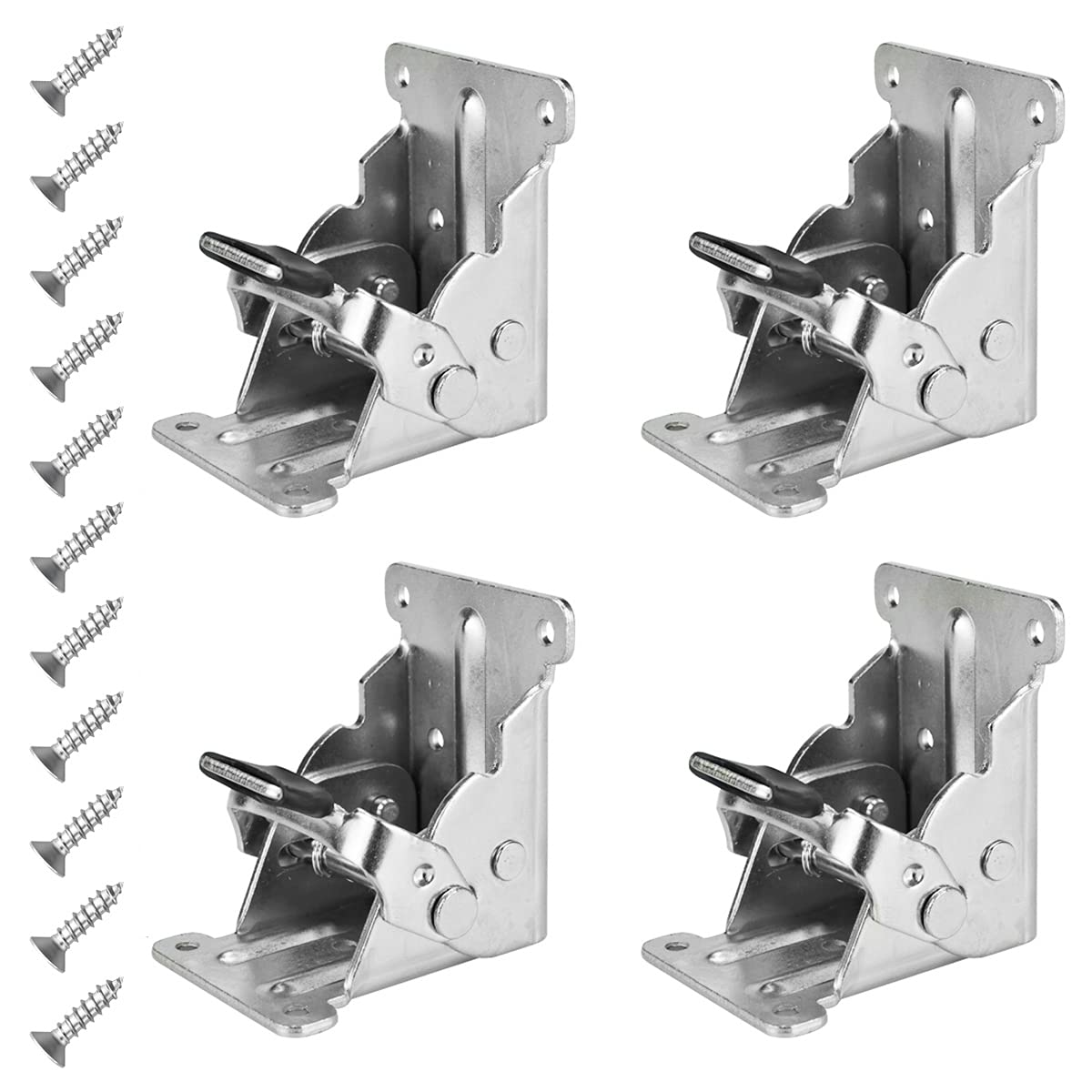 0-90 Degree Folding Leg Hinge Bracket - 4 Pack Heavy Duty Lock Extension Support for Table Leg, Bed Leg & Workbench (Silver) | Adjustable Angle Brackets for Furniture, DIY Projects & Home Improvement