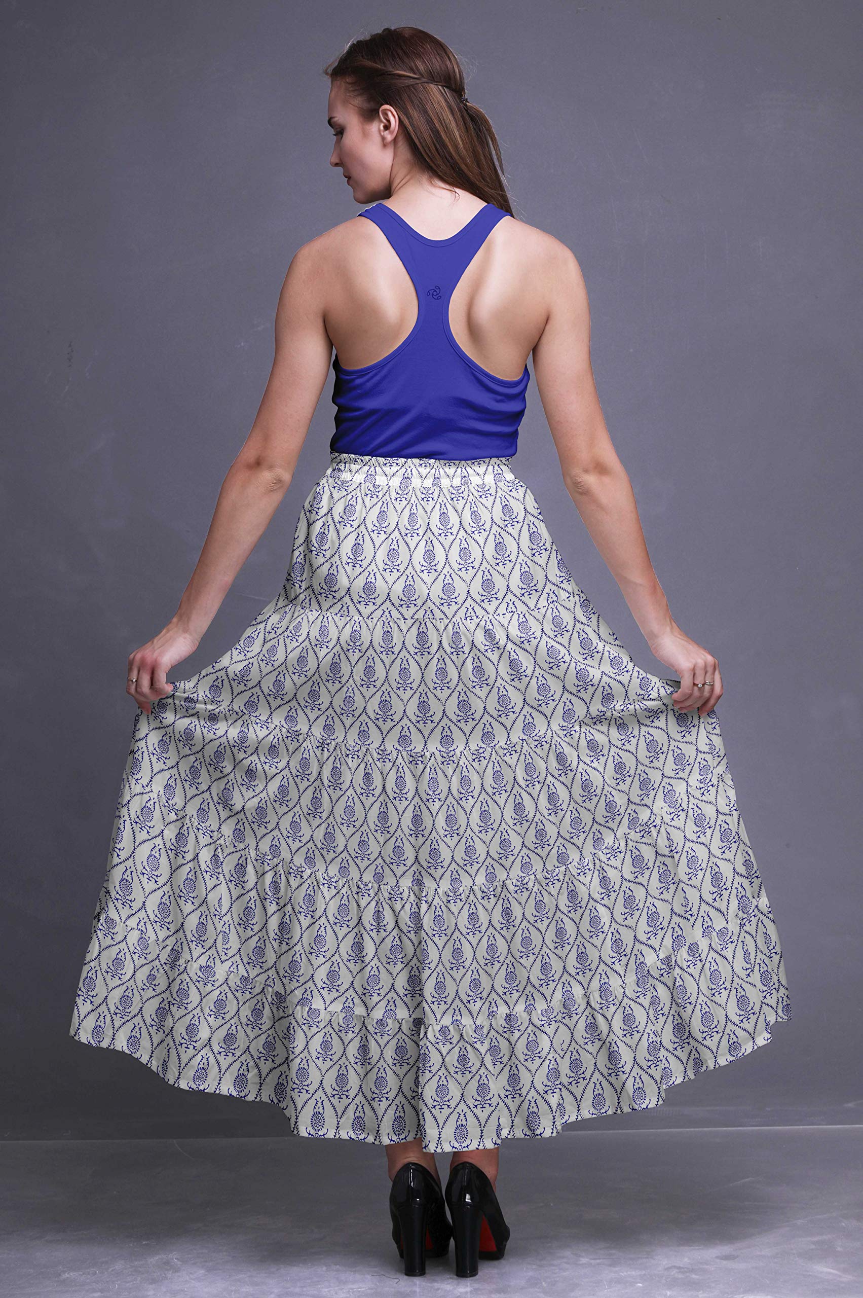 Boho Printed Long Skirts for Women - 5 Tier Cotton Maxi Skirt with Floral Design - Perfect for Beach, Summer, and Casual Outfits