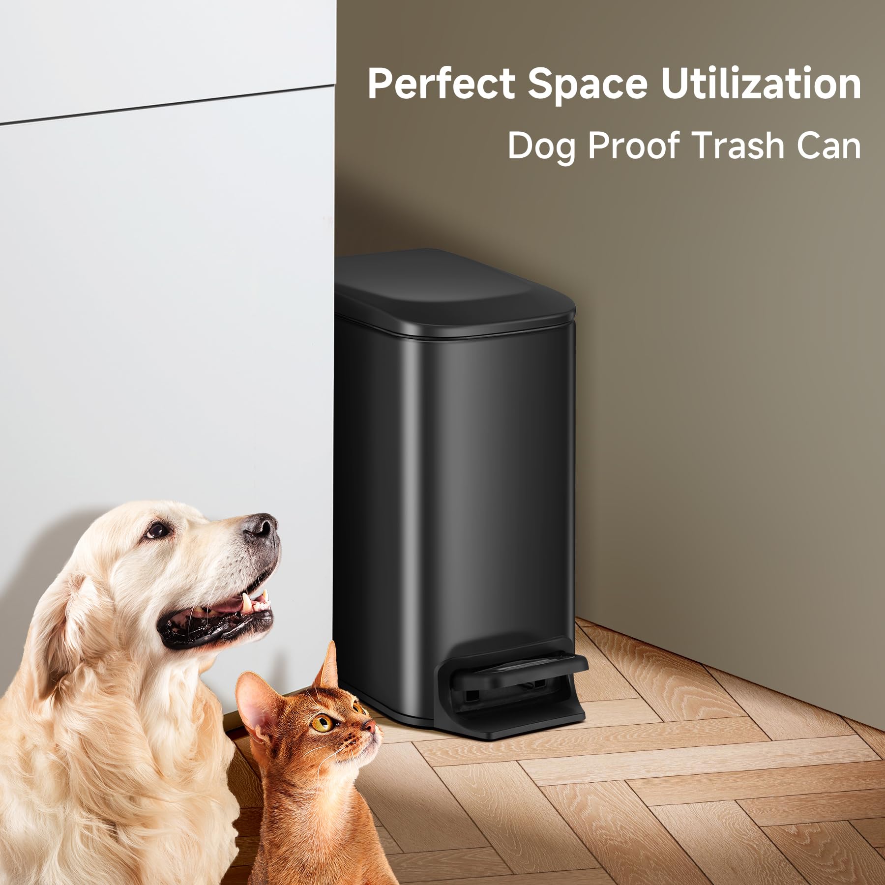 TIPGO 6L Slim Bathroom Trash Can with Soft Close Lid & Step Pedal - Stainless Steel Small Garbage Bin for Bathroom, Bedroom, Office & Kitchen - Matte Black | Space-Saving Design for Tight Spaces & Modern Decor