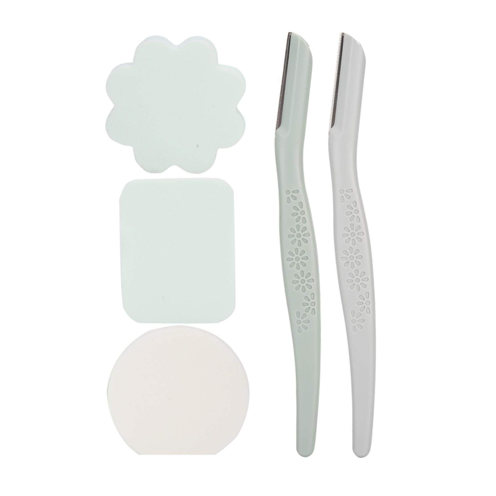 Professional Stainless Steel Eyebrow Trimmer & Soft Shaver - 5Pcs Powder Puff Set for Precise Grooming, Makeup Tools for Eyebrow Shaping & Facial Hair Removal - Perfect for Home Use, Travel & Salon Professionals
