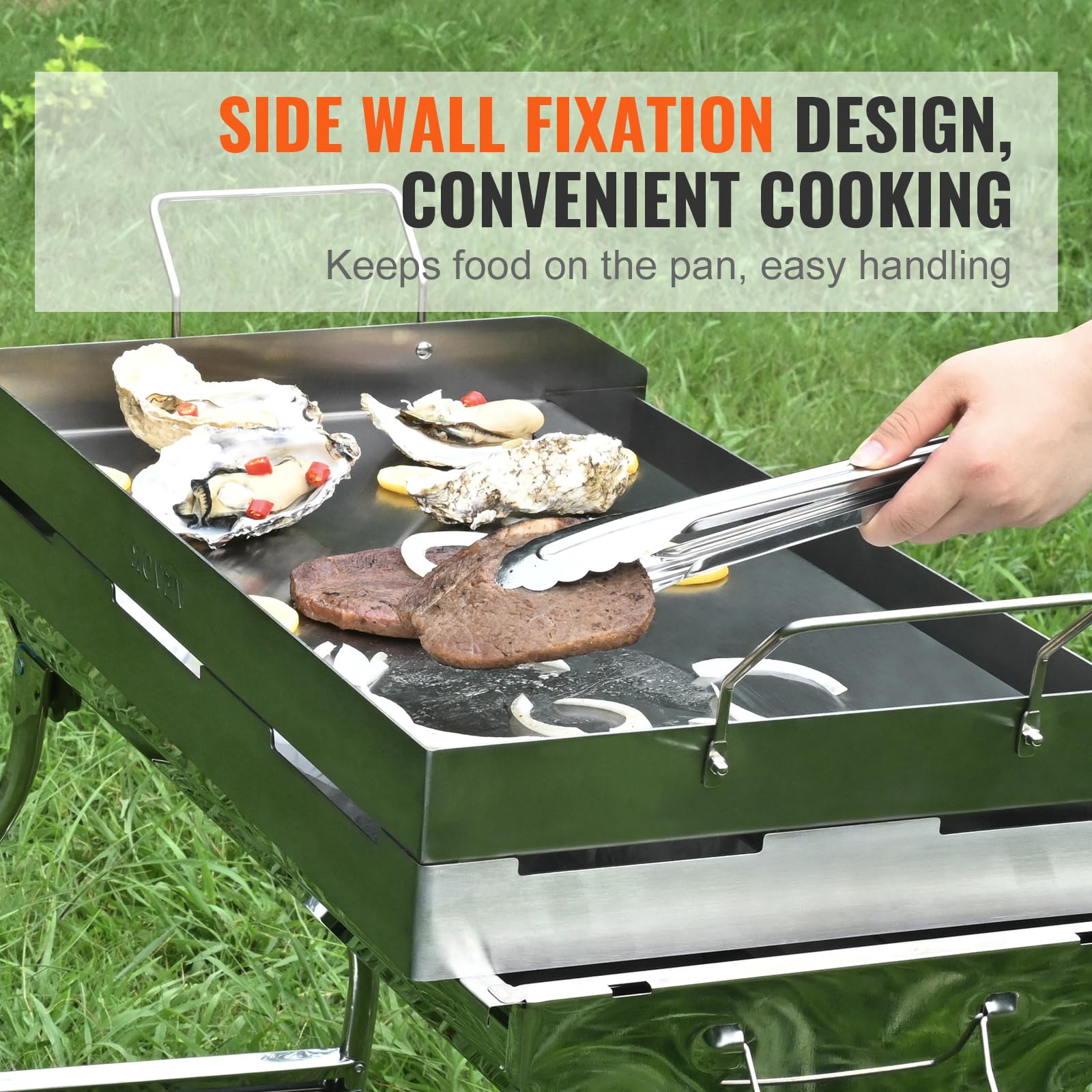 VEVOR 23x16 Inch Stainless Steel Griddle Plate with 2 Handles & Oil Groove - Flat Top Grill for BBQ, Gas & Charcoal Grills - Perfect for Home Kitchen, Outdoor Cooking, Camping & Backyard Parties