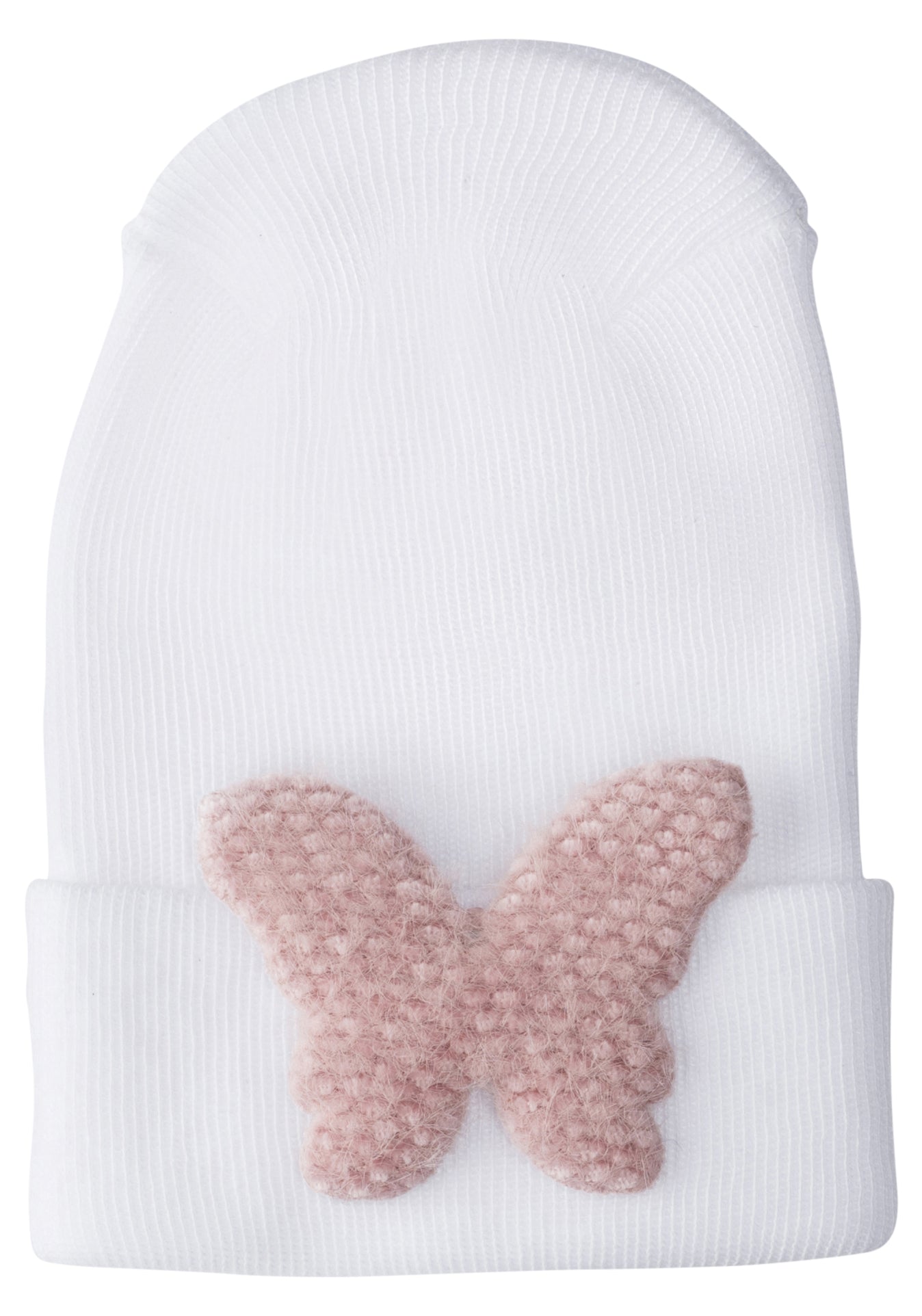 Adorable Baby Hospital Hat - Soft Fuzzy Mauve Butterfly Design for Newborns - Perfect for Baby Showers, Photography & First Moments