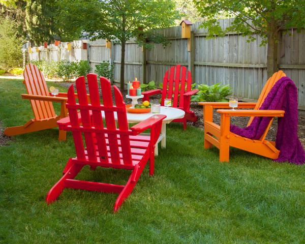 Polywood Classic Folding Adirondack 5-Piece Outdoor Patio Furniture Set - Durable Recycled Plastic Chairs for Garden, Poolside & Backyard Relaxation