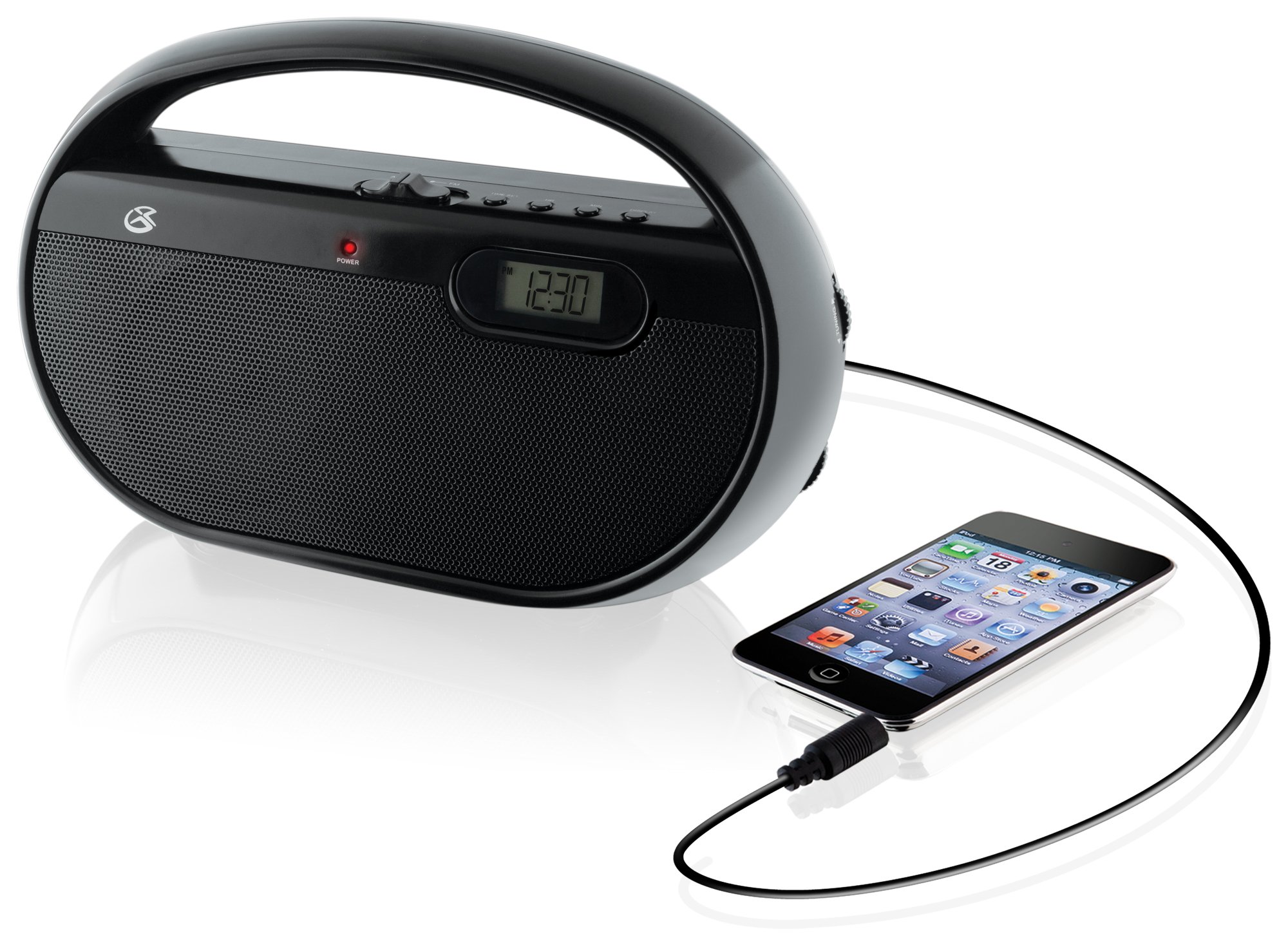 GPX Portable CD Boombox with AM/FM Radio, Digital Clock, USB/SD Playback - Red & Black Bluetooth Speaker for Home, Office, Outdoor Parties & Travel