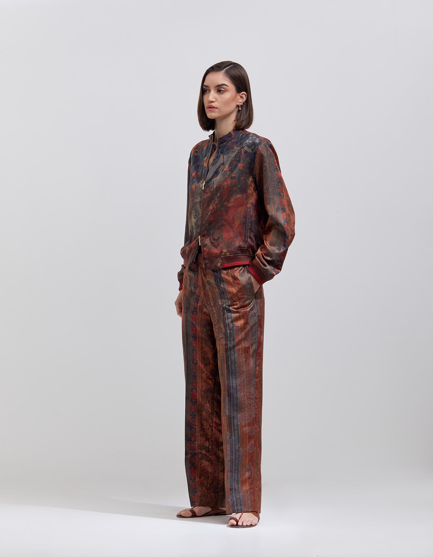 Azaad Silk Damask Trousers in Terracotta - Elegant Women's Palazzo Pants for Casual Wear, Office & Special Occasions