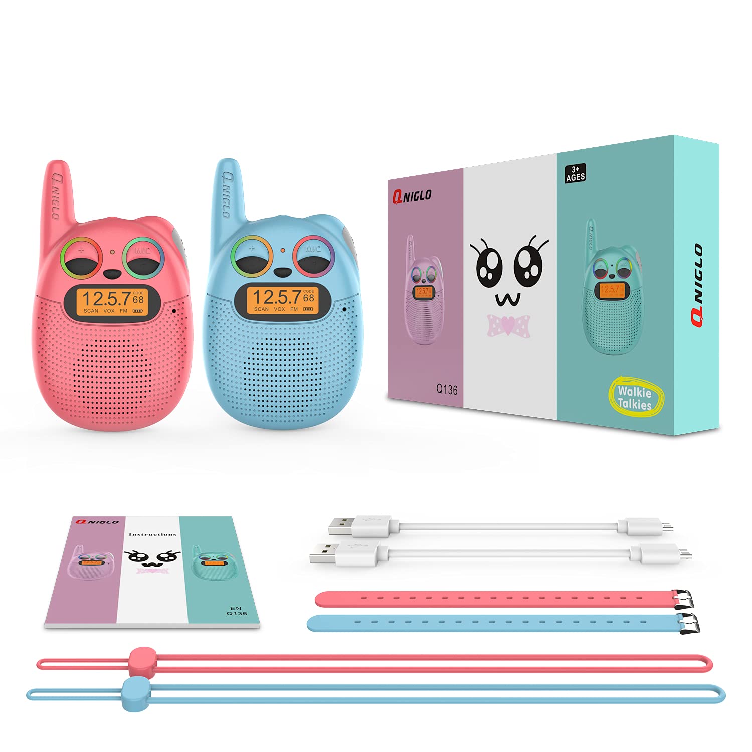 Qniglo Rechargeable Walkie Talkies for Kids Ages 3-12 - Best Christmas & Birthday Gifts for Boys & Girls - Kids Two-Way Radios with FM Radio - Perfect for Outdoor Adventures, Camping, Hiking & Backyard Games