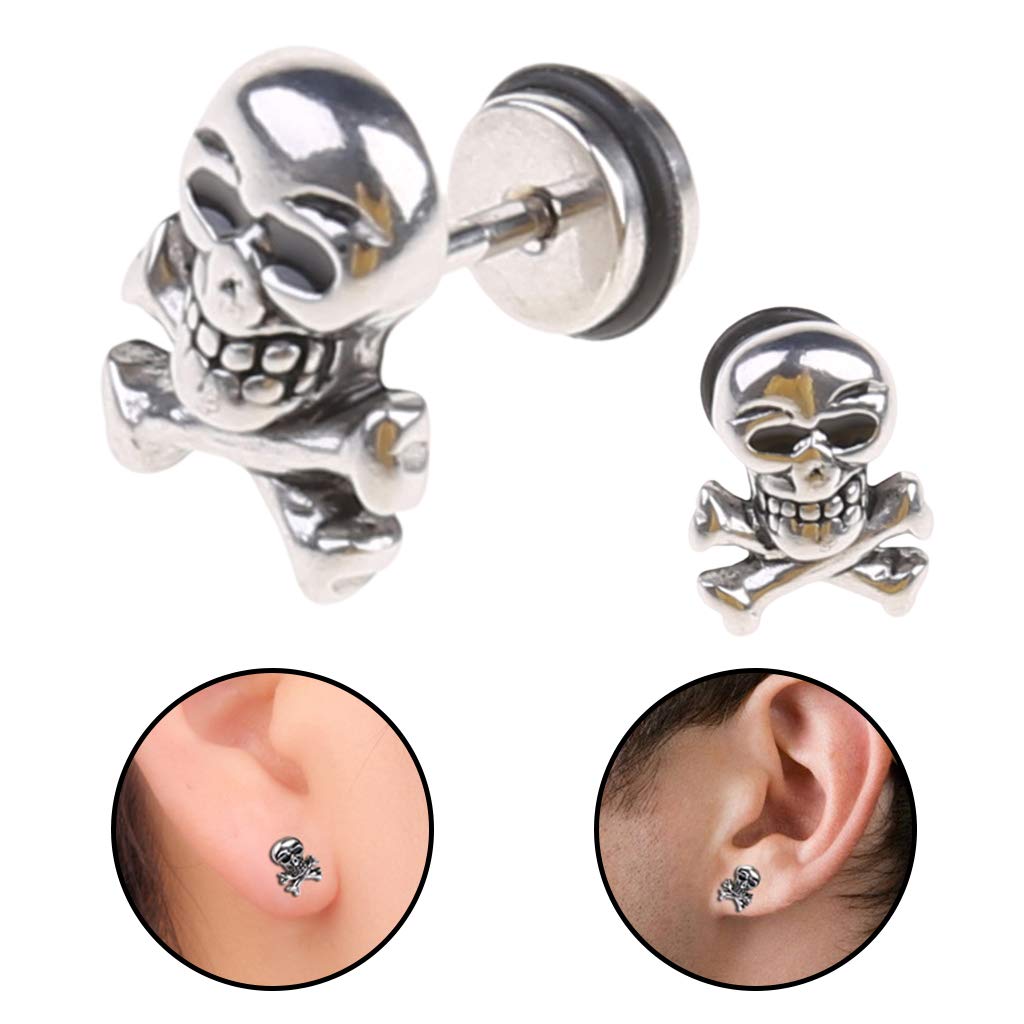 Retro Skull Head Titanium Steel Ear Piercing Studs - Gothic Punk Ghost Earrings for Men & Women - Perfect for Halloween, Cosplay, and Alternative Fashion